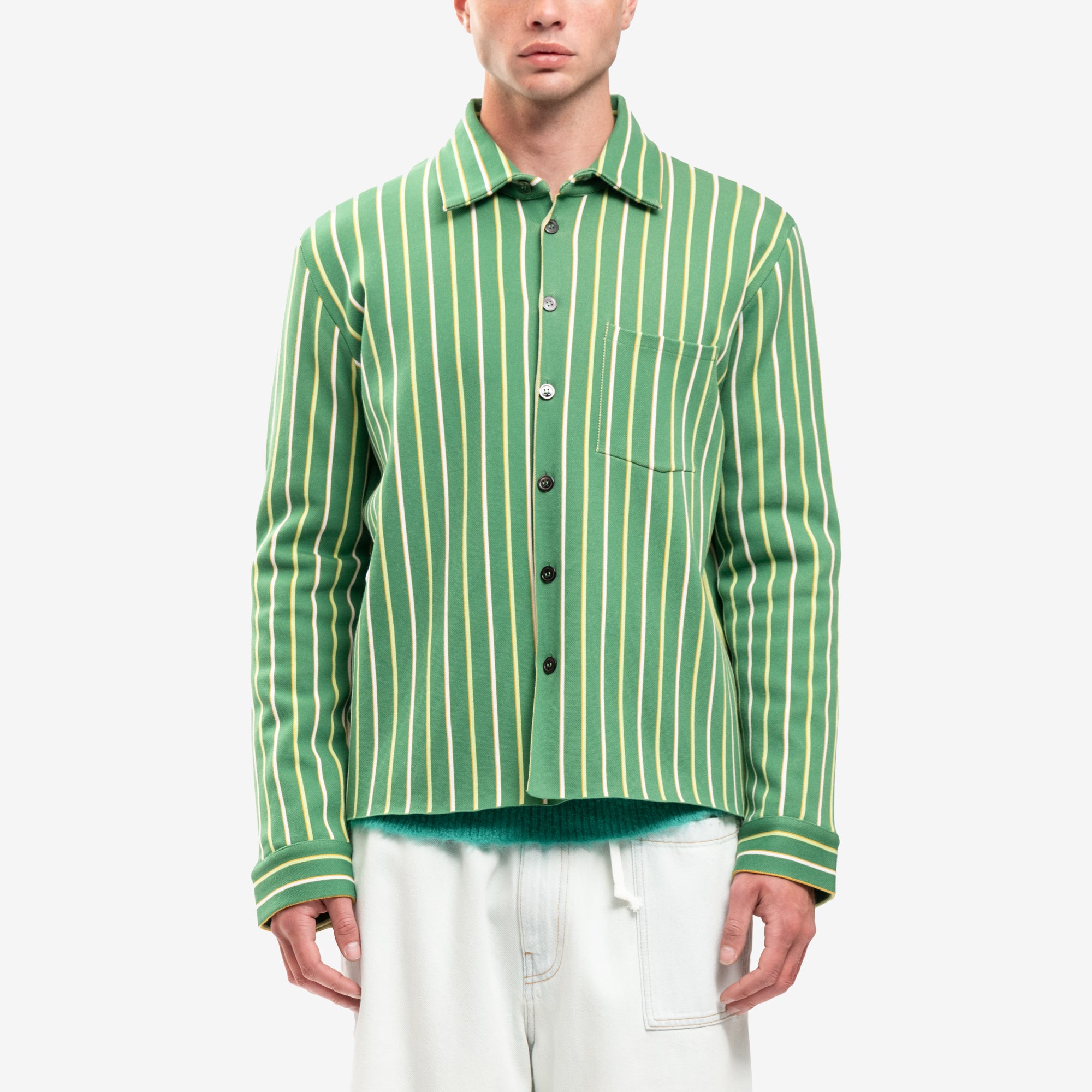 MARNI Intarsia Stripe Boxy Shirt Sea Green - 1