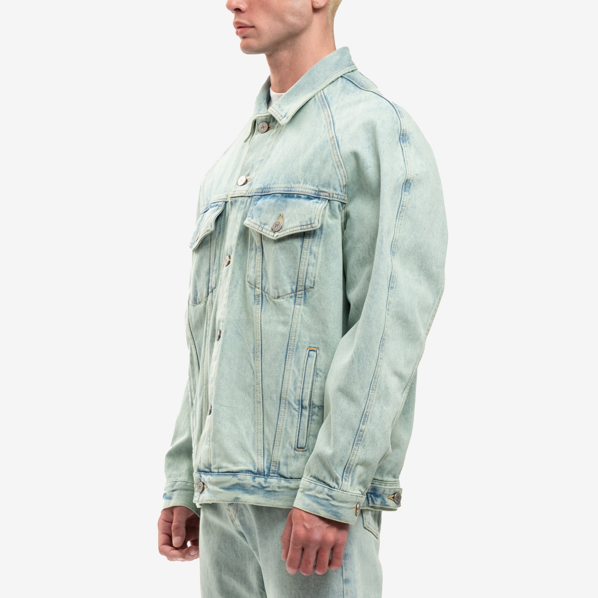 Palm Angels Overdyed Logo Denim Jacket Mint - 3