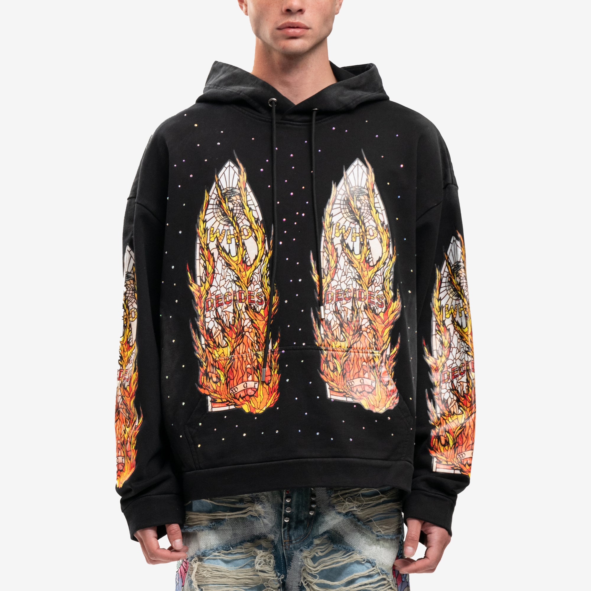 Who Decides War Flames Glass Hoody Coal - 1