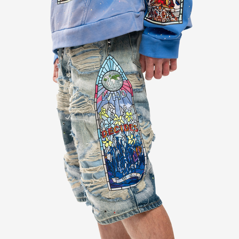 Chrome Stud Embroidered Shorts
