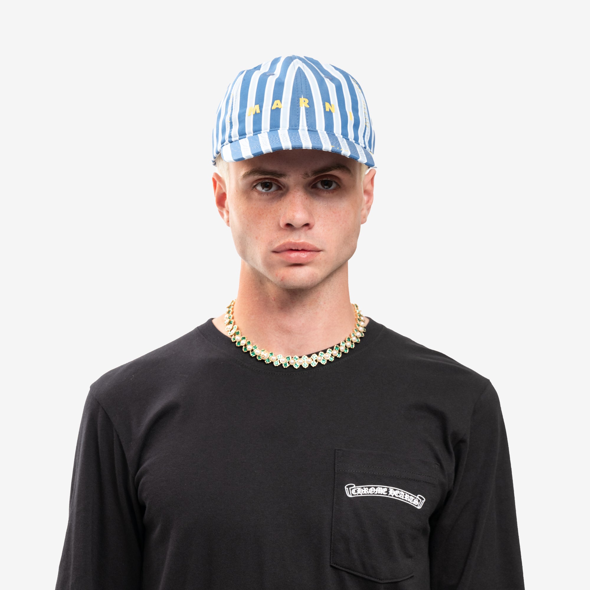 MARNI Striped Embroidered Cap Opal - 2