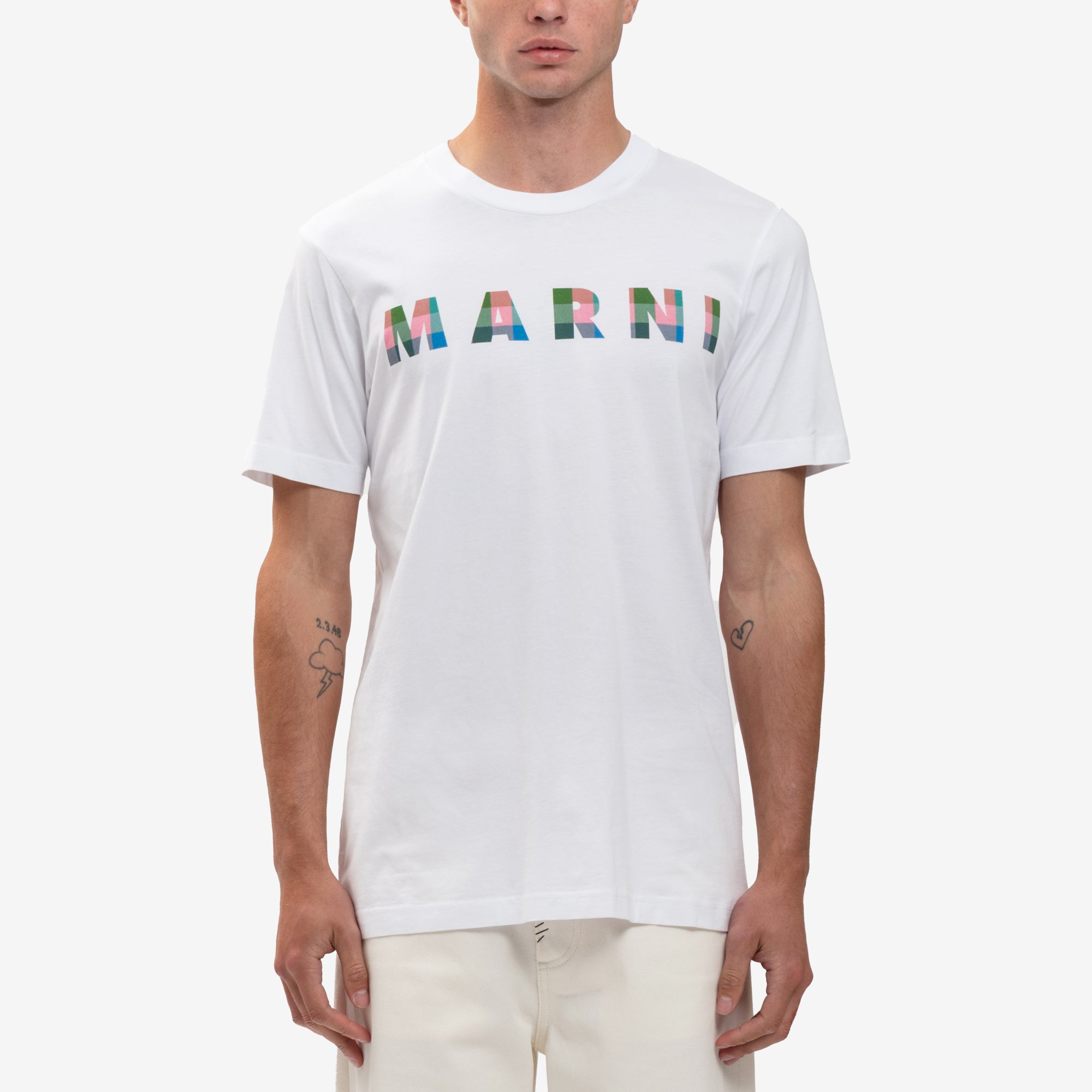 MARNI Gingham Logo T-Shirt Lily White - 1