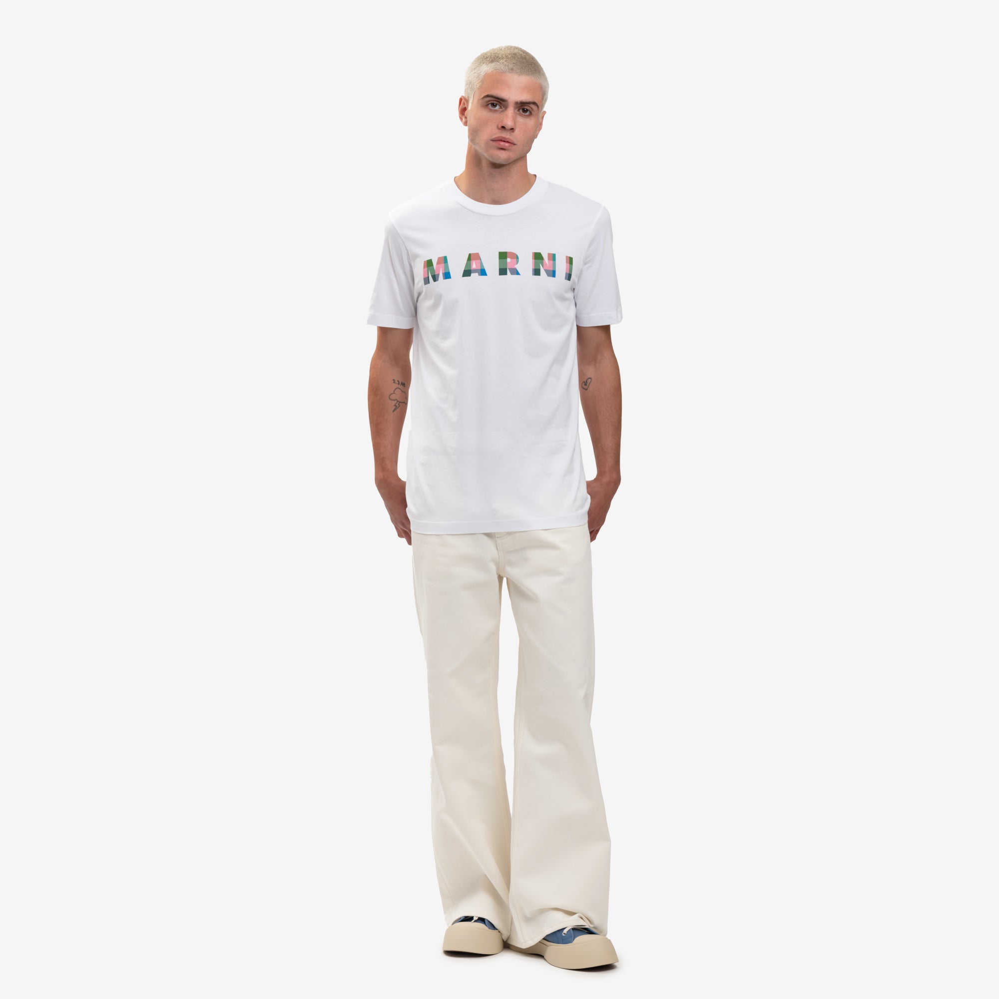 MARNI Gingham Logo T-Shirt Lily White - 2