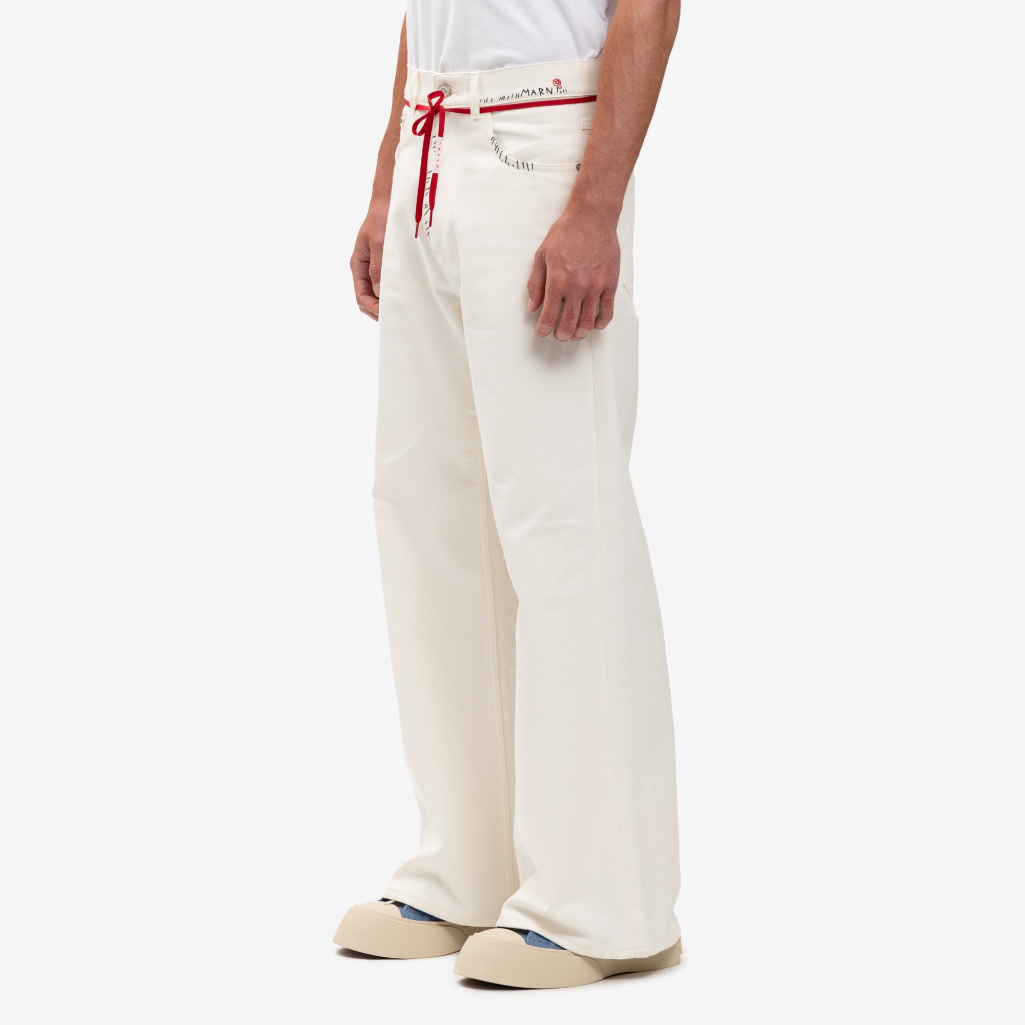 MARNI Stitch Logo Lace Belt Jeans Lily White - 3