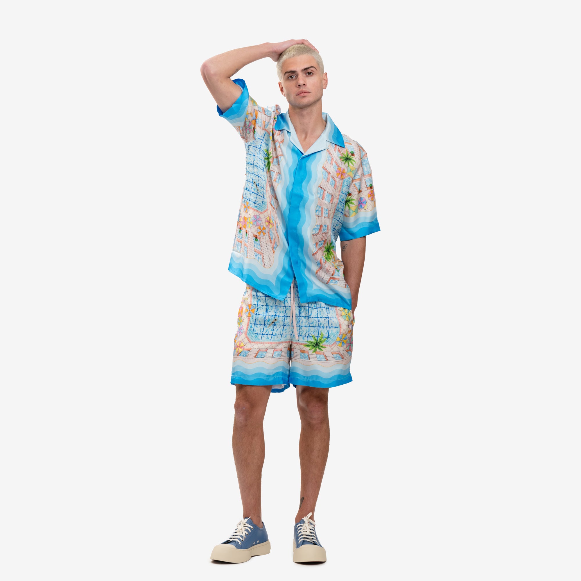 Casablanca Le Plongeon SS Silk Shirt Blue - 2