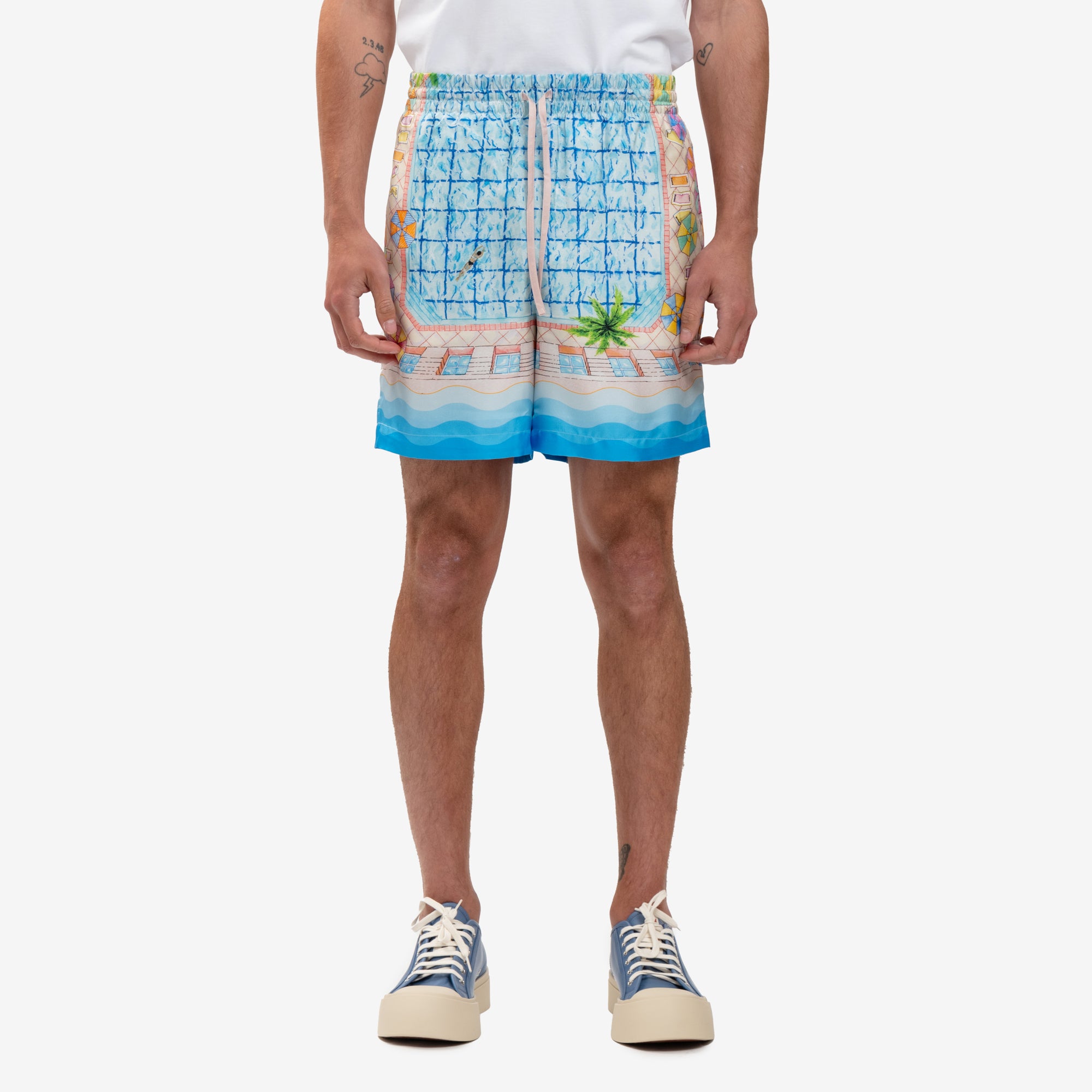 Casablanca Le Plongeon Silk Shorts Blue - 1