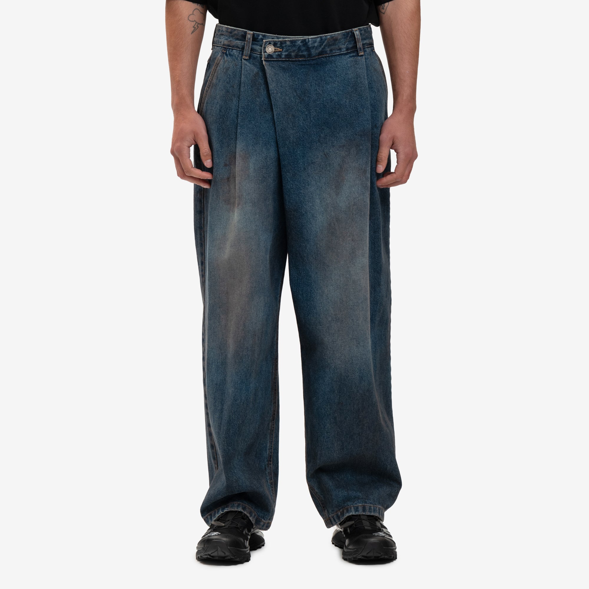 Juun.J Oil Wash Asymmetrical Denim Pants Blue - 1