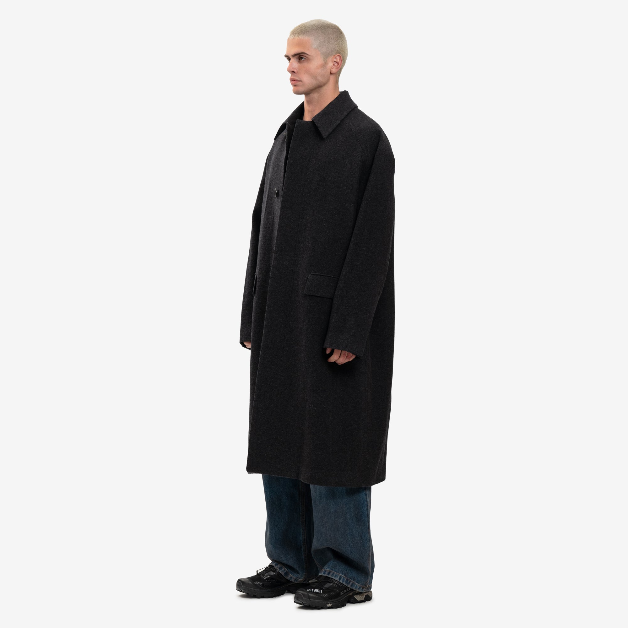 Juun.J Herringbone Balmacaan Coat Ash - 3