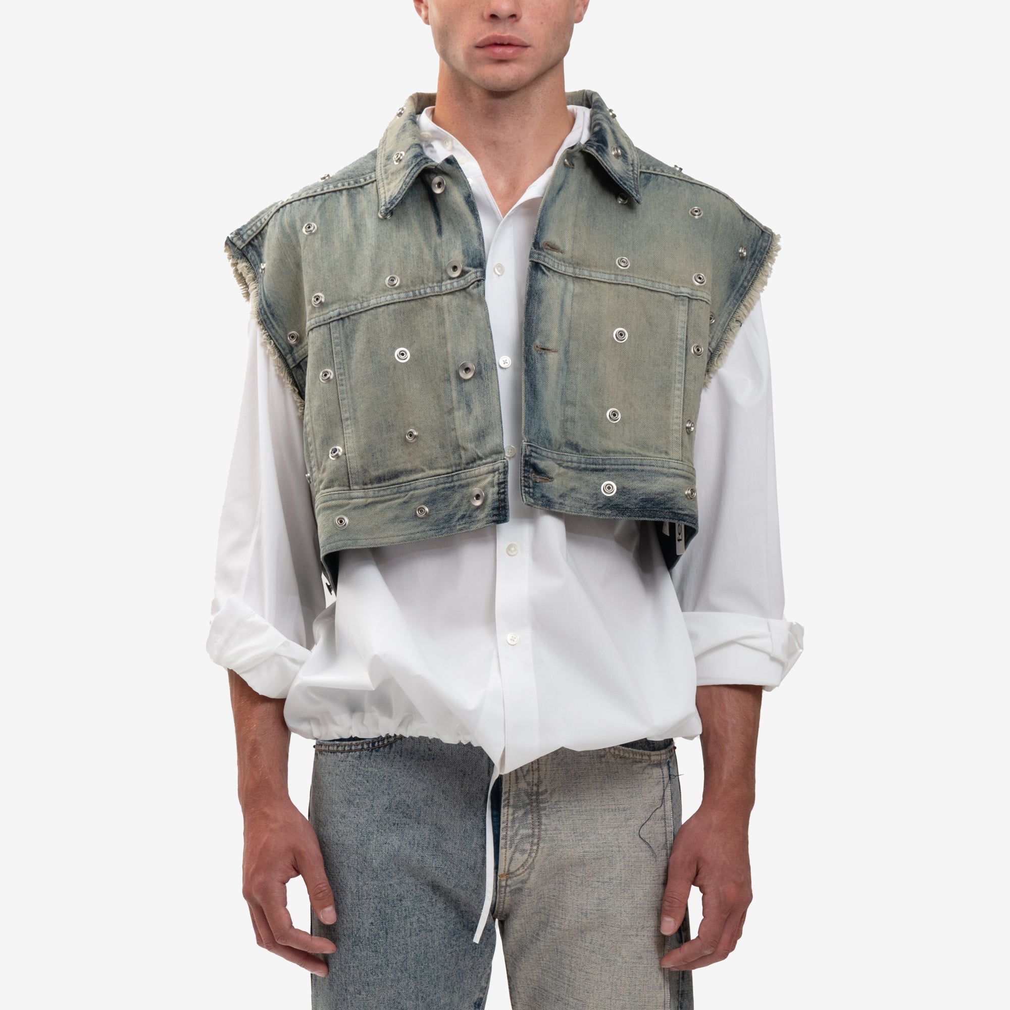 Rick Owens DRKSHDW Cropped Sleeveless Jumbo Worker Jacket Sky - 1