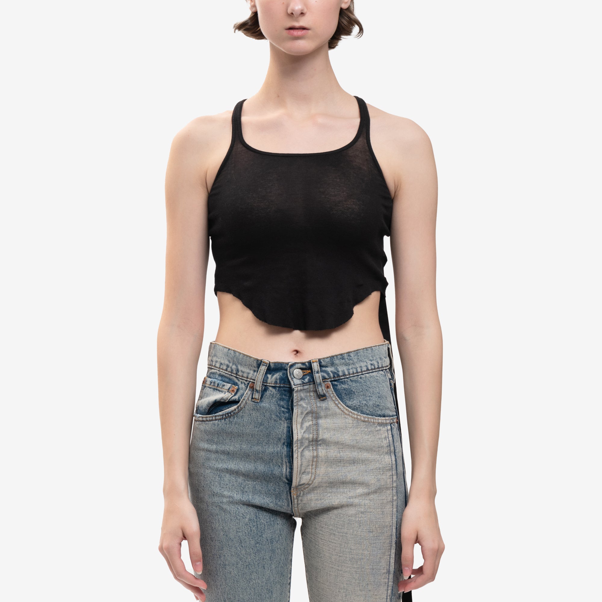 Rick Owens DRKSHDW Womens Basic Cropped Tank Top Black - 1