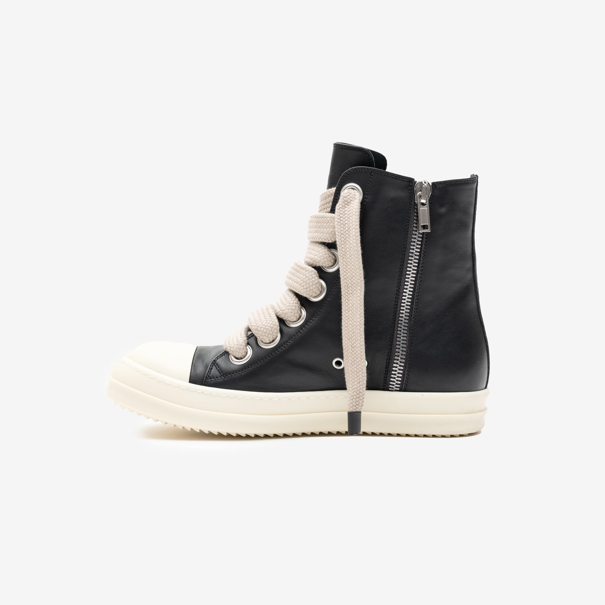 Rick Owens High - Top Jumbolace Leather Sneakers Black - 4
