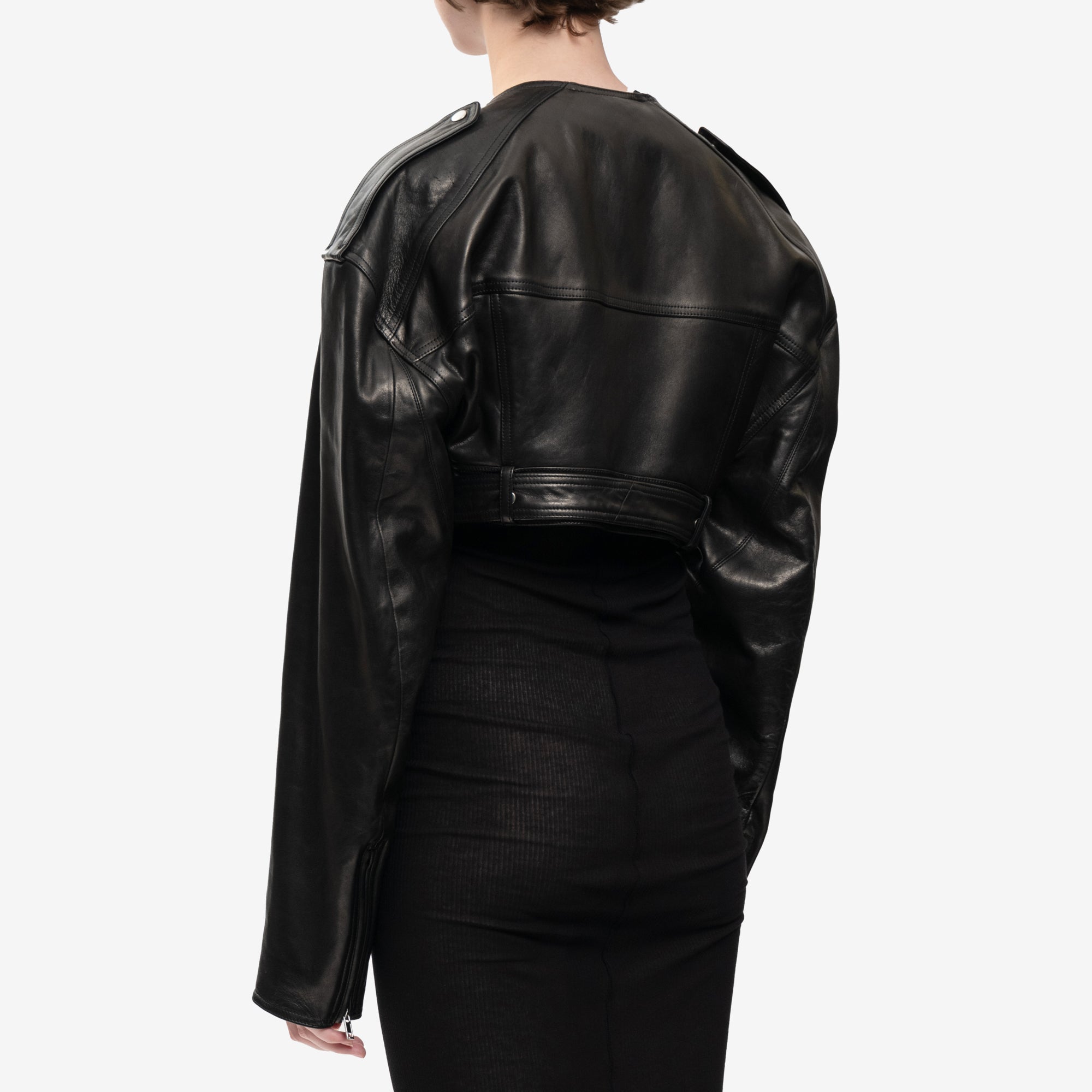 Rick Owens Womens Micro Biker Leather Jacket Black - 4