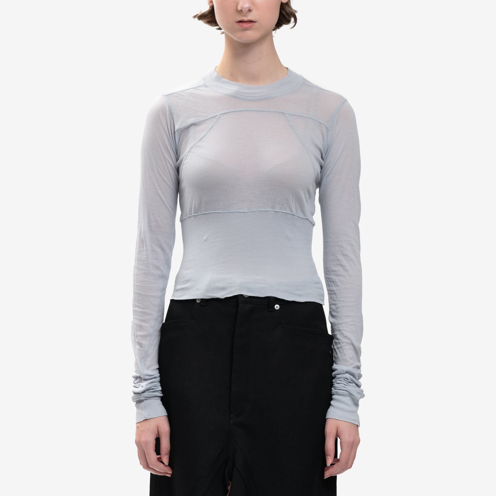 Rick Owens Womens Cropped Geo LS Tee Pale Blue - 1