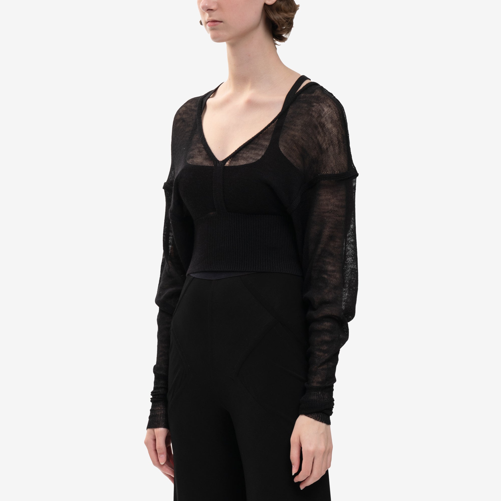 Rick Owens Womens V - Neck Knit Sweater Black - 3