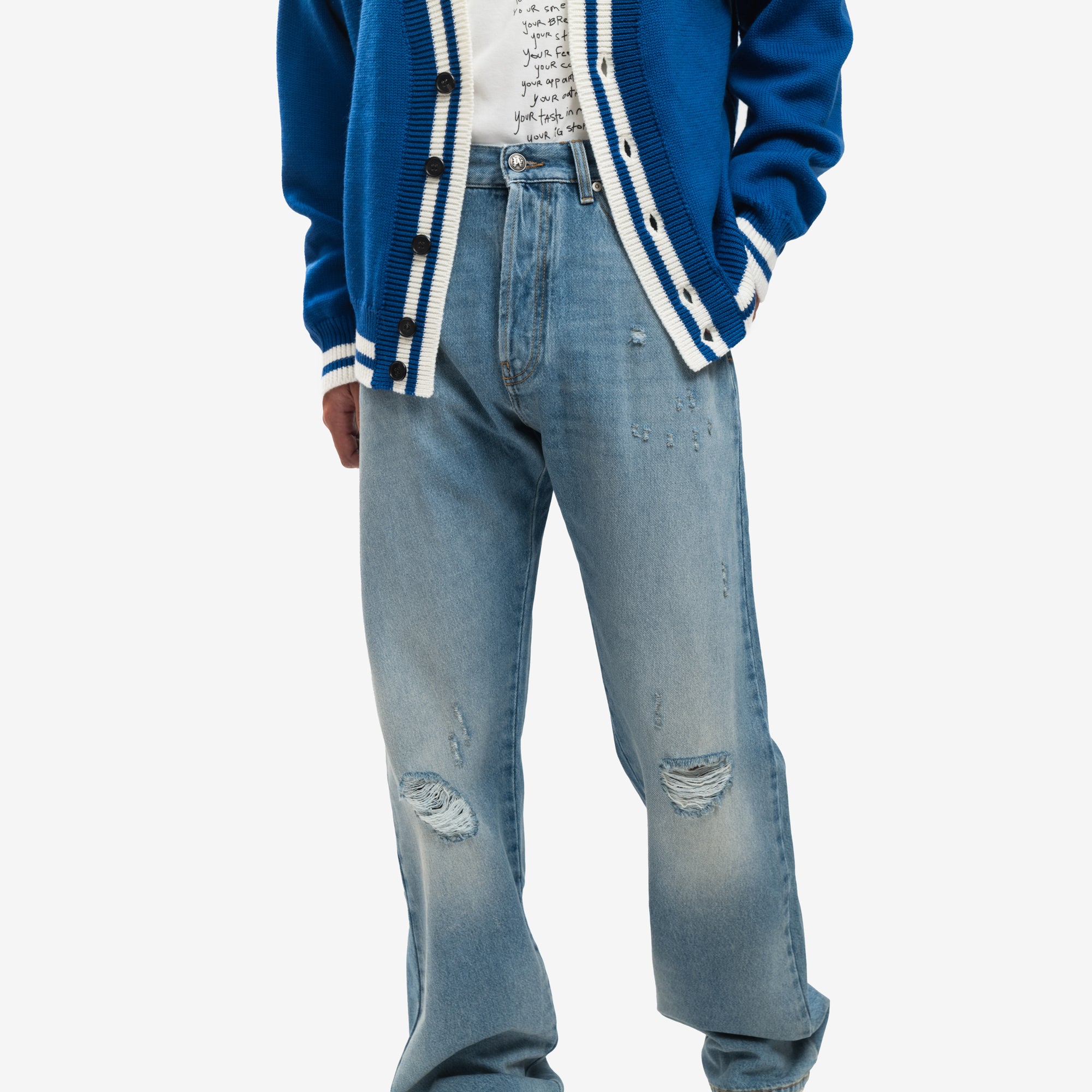 Palm Angels Med Wash Monogram Series Loose Jeans Light Blue - 4