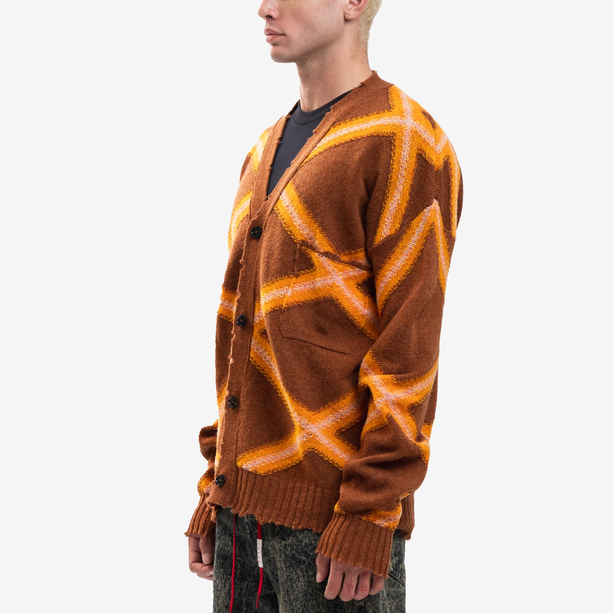 MARNI Broken Macro Argyle Cardigan Nougat - 3