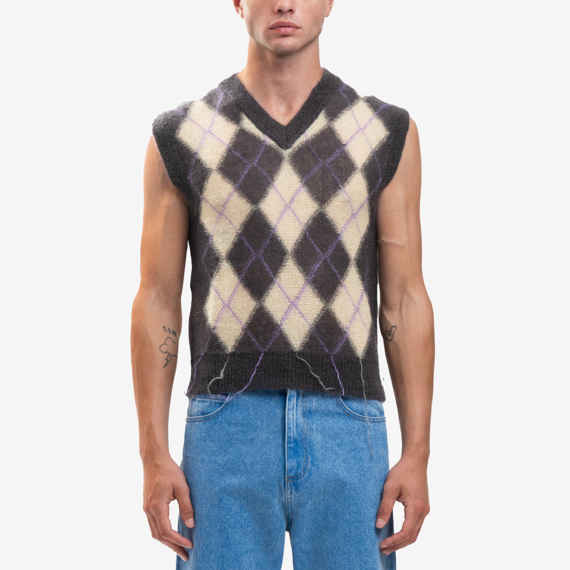 MARNI Argyle Light Mohair Sweater Vest Endive - 1