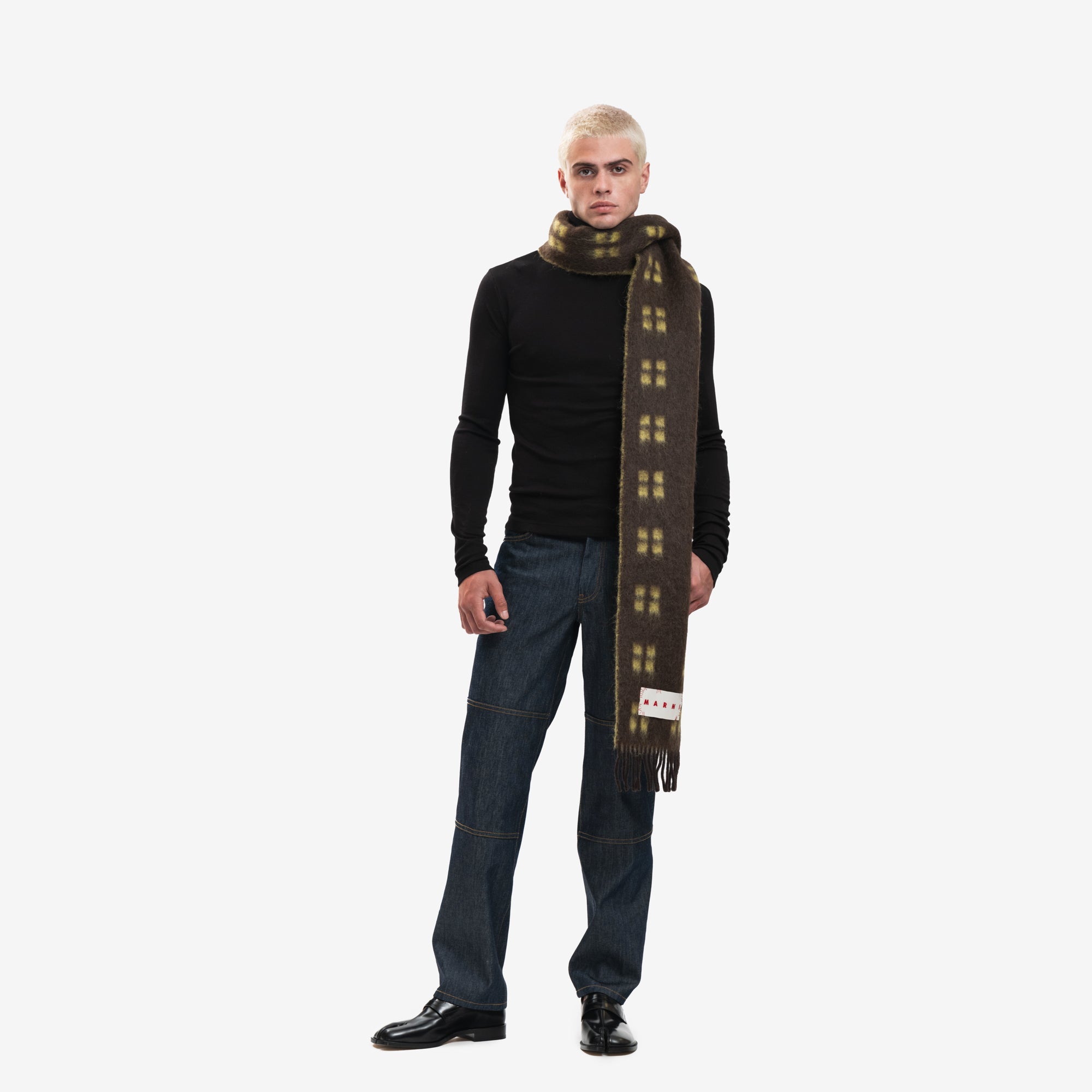 MARNI Squared Mohair Scarf Coffee - 2