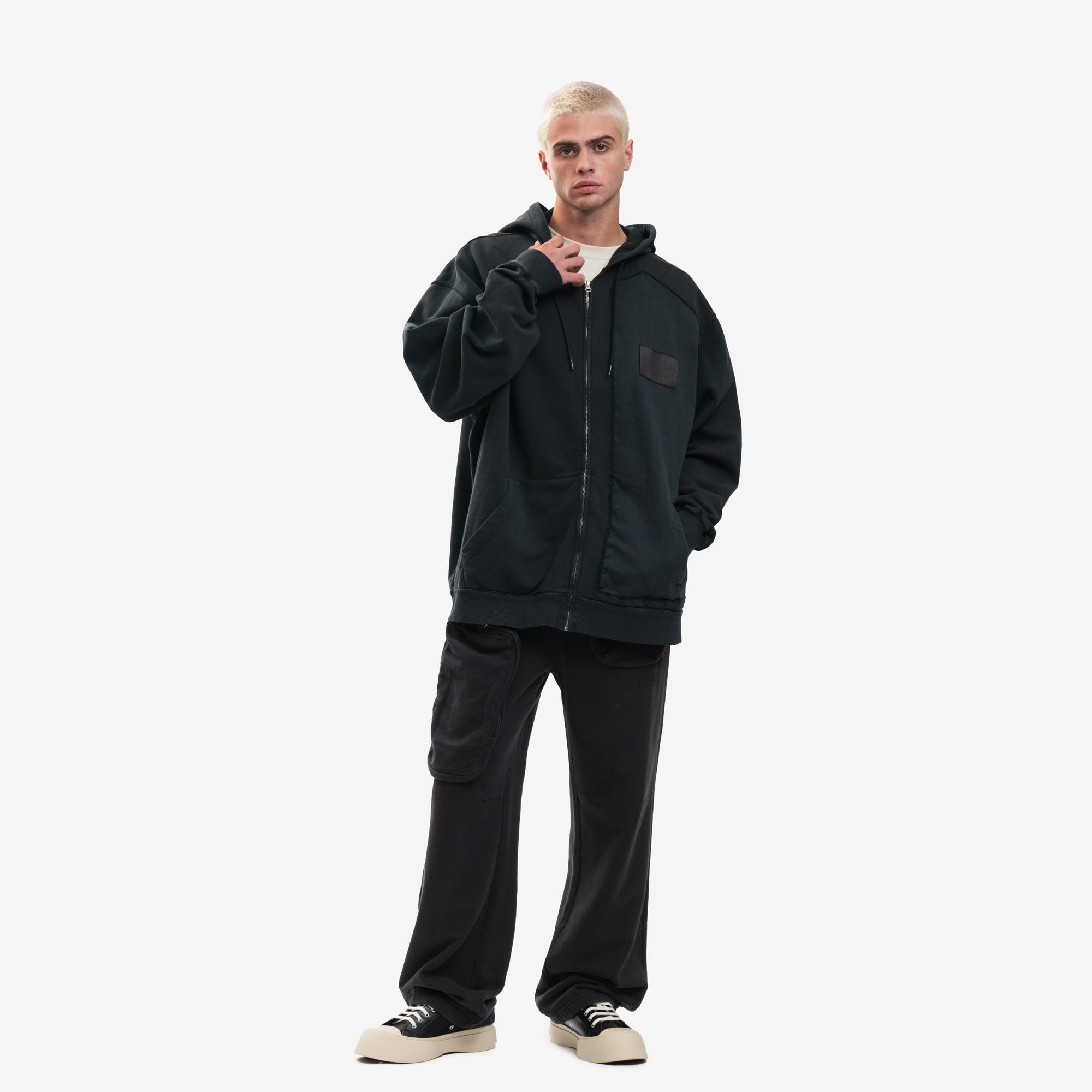 MM6 Cut Out Zip Hoody Washed Black - 2
