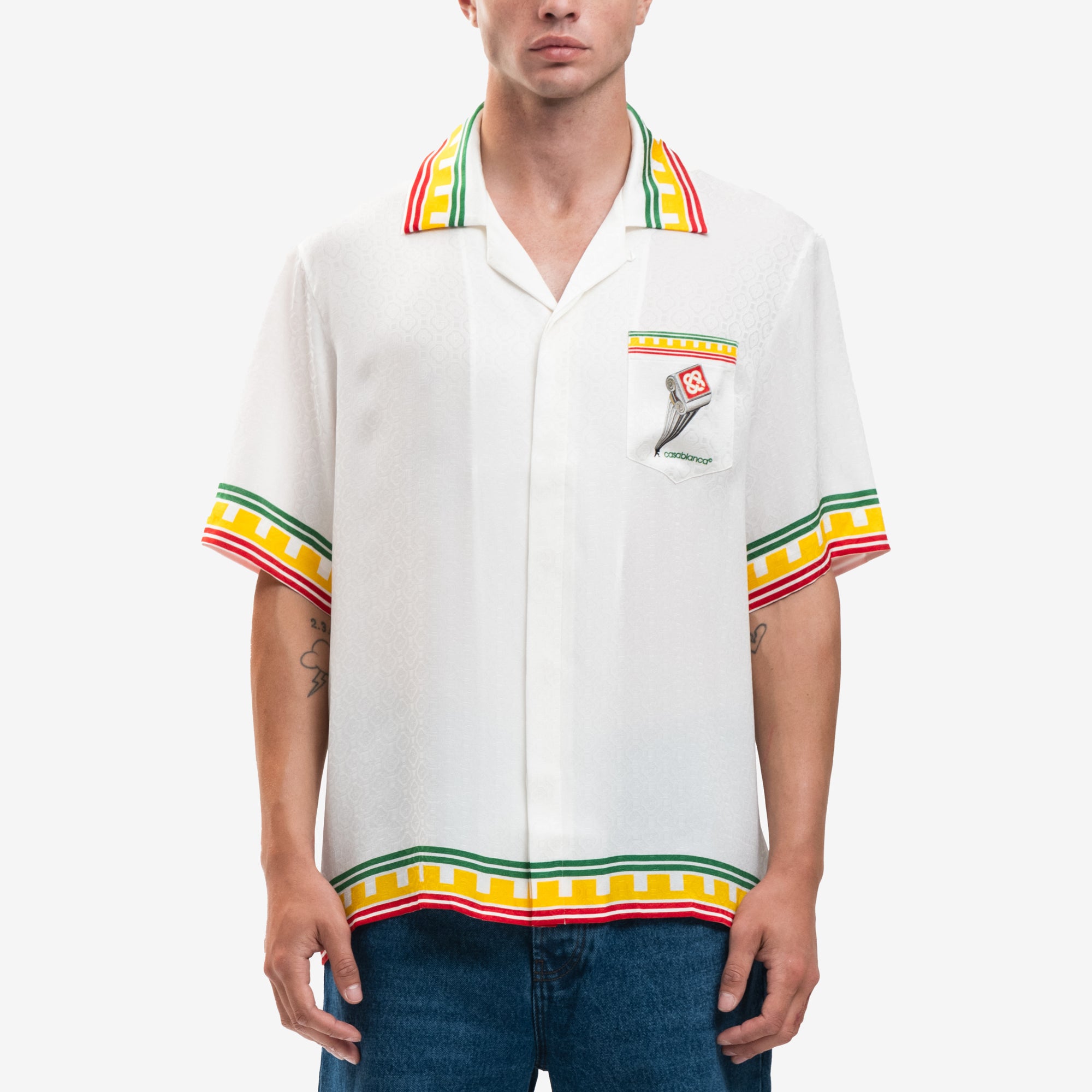 Casablanca Leaning Column Silk Shirt White - 1