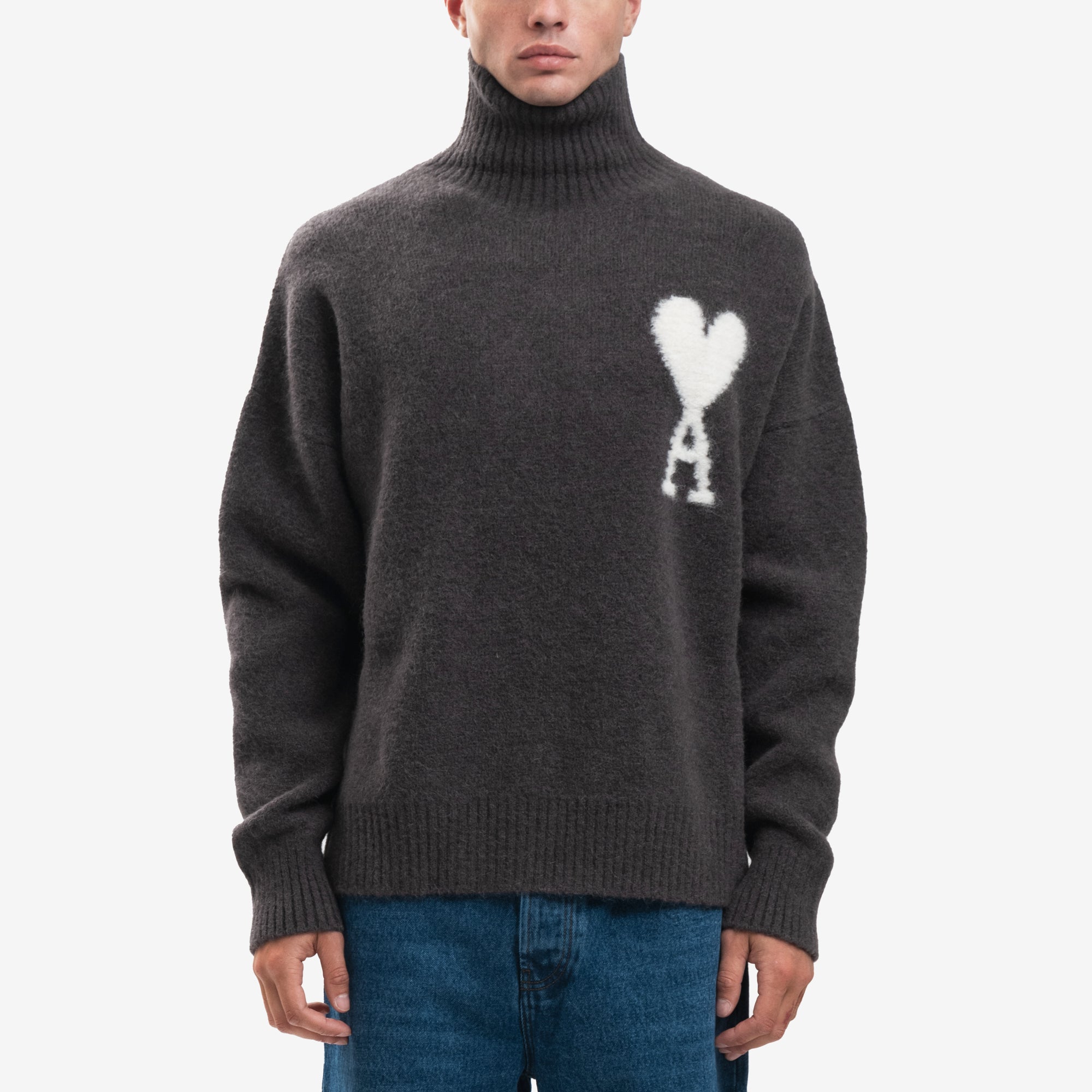 AMI Off White ADC Turtleneck Sweater Dark Grey - 1