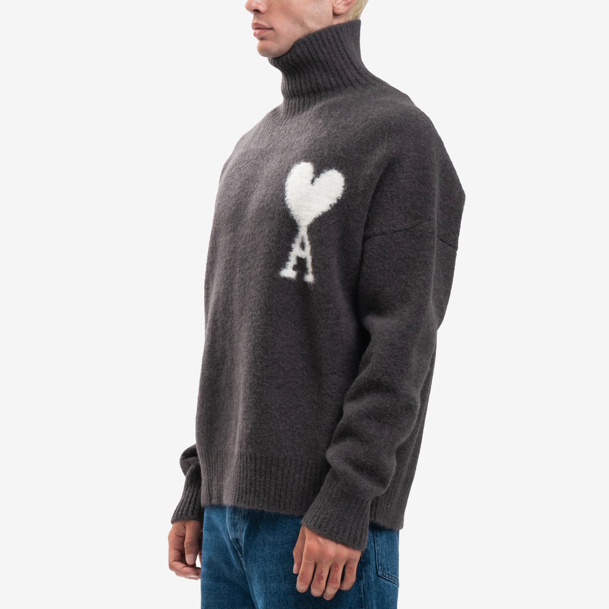 AMI Off White ADC Turtleneck Sweater Dark Grey - 3