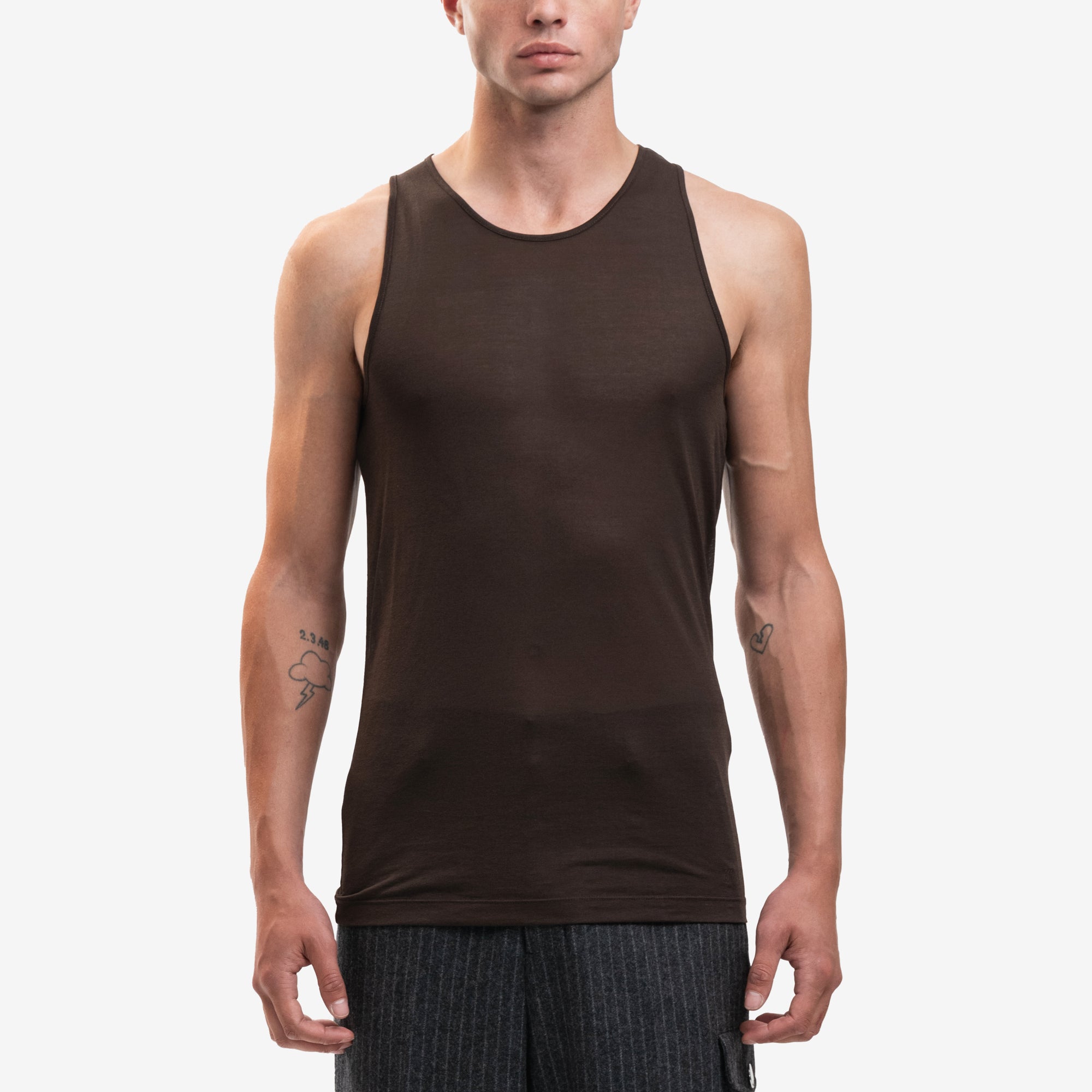 AMI Low Cut Fluid Tank Top Dark Coffee - 1