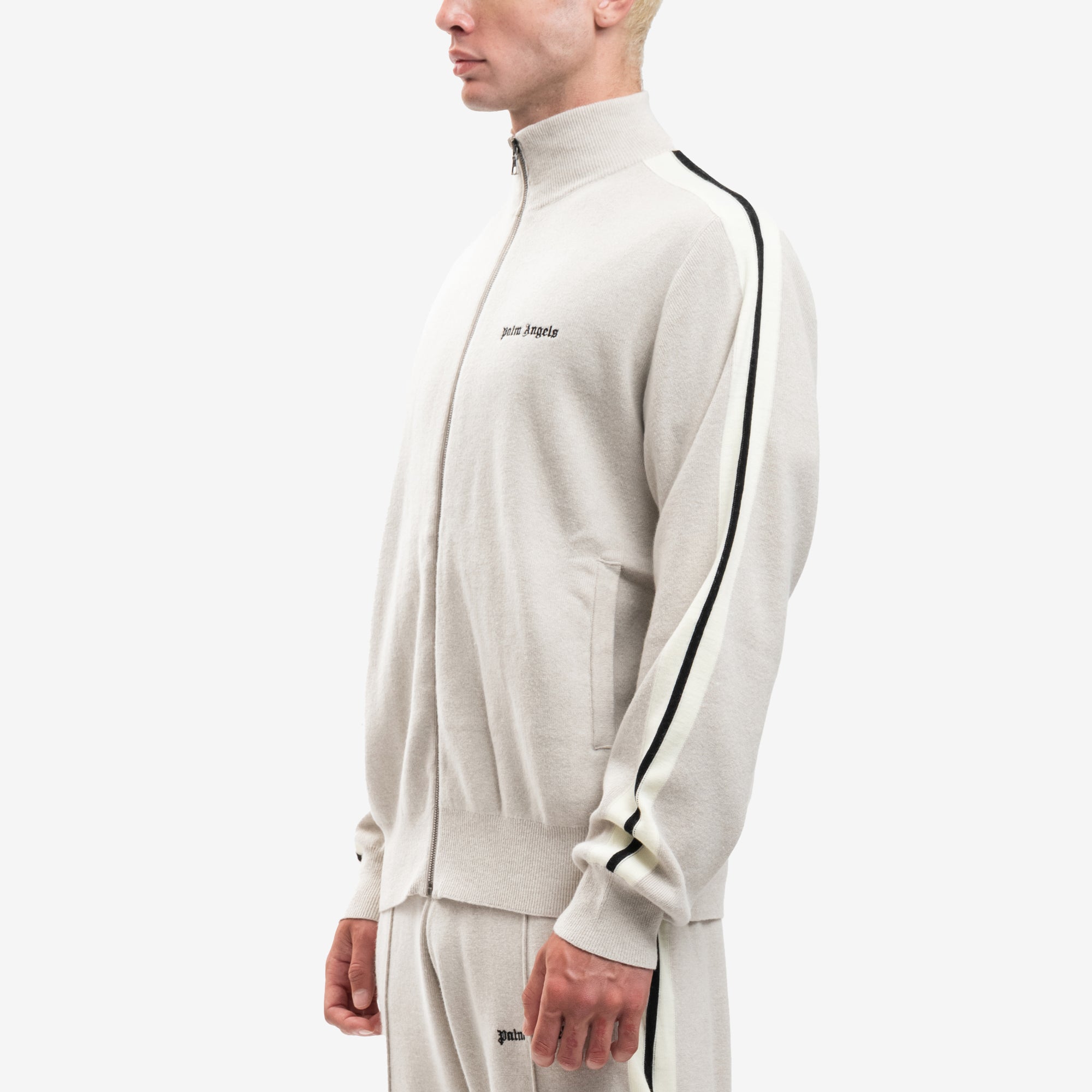 Palm Angels Classic Logo Knit Track Jacket Light Beige - 3
