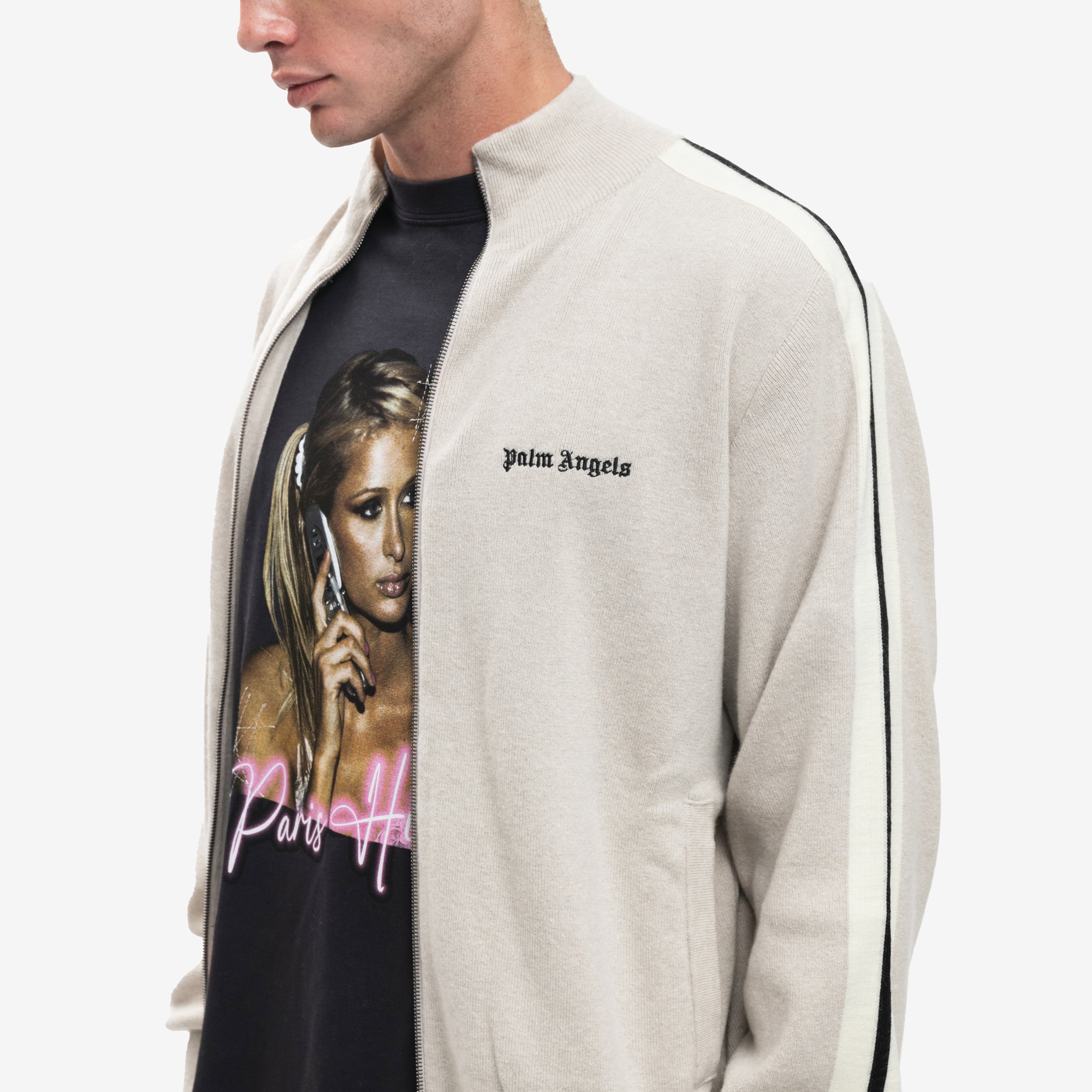Palm Angels Classic Logo Knit Track Jacket Light Beige - 5
