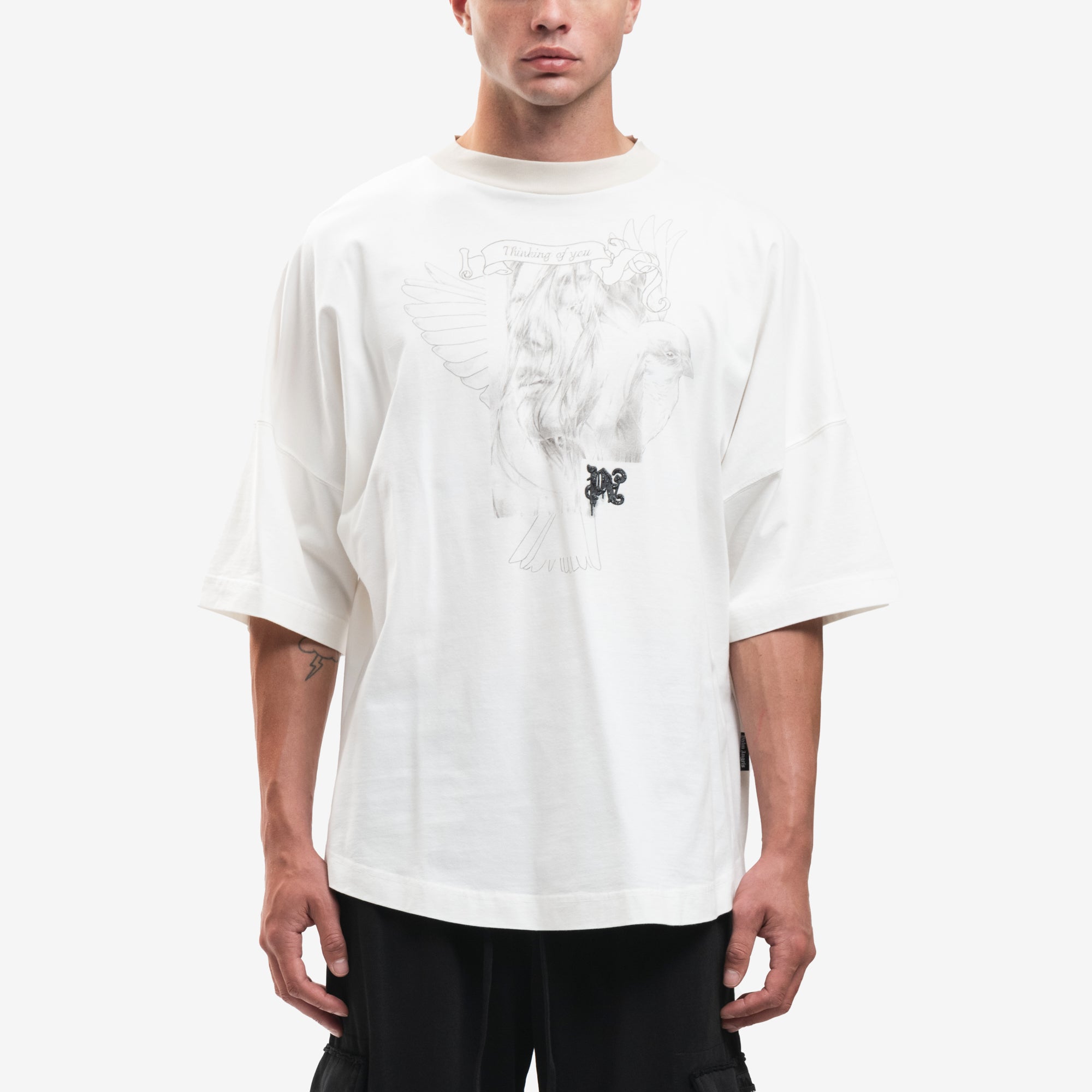 Palm Angels Portrait Pencil Over T-Shirt Off White - 1