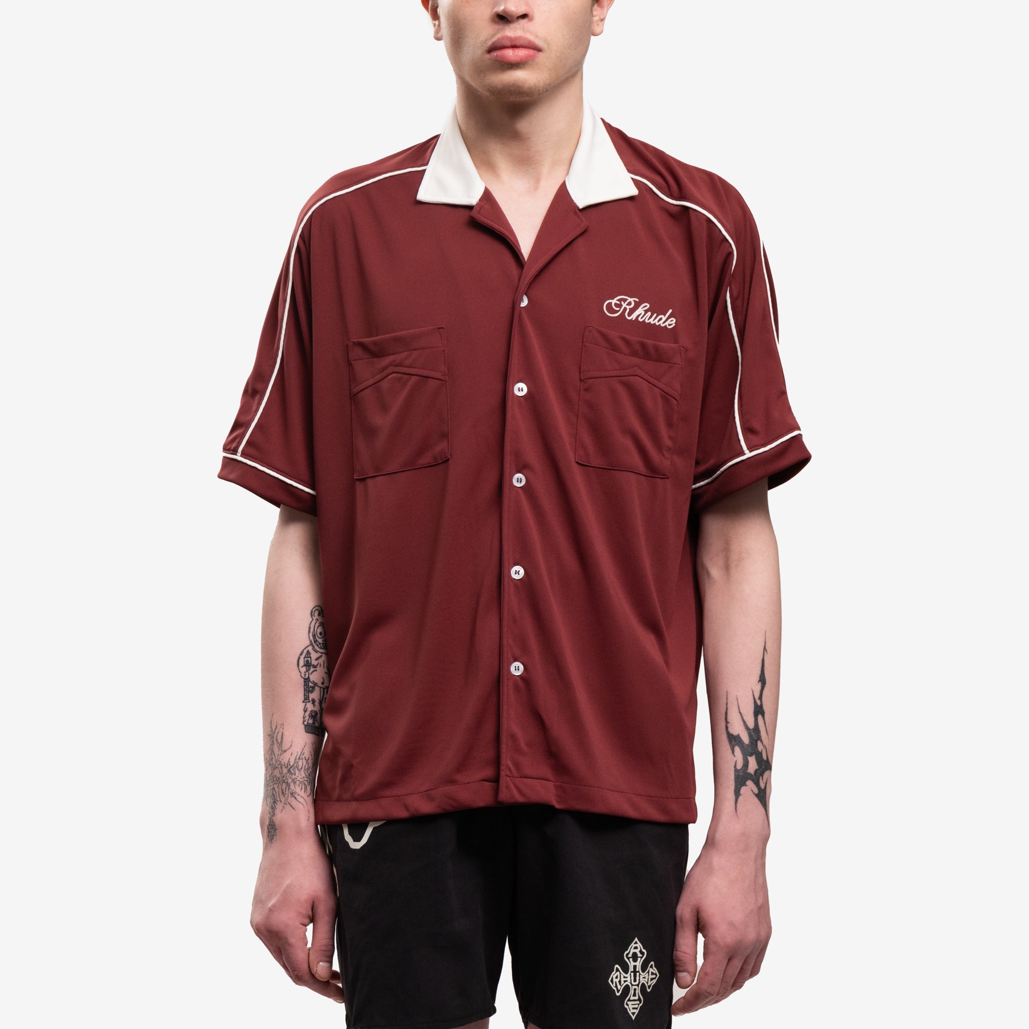 Rhude Mont Blanc Bowling Shirt Maroon - 1