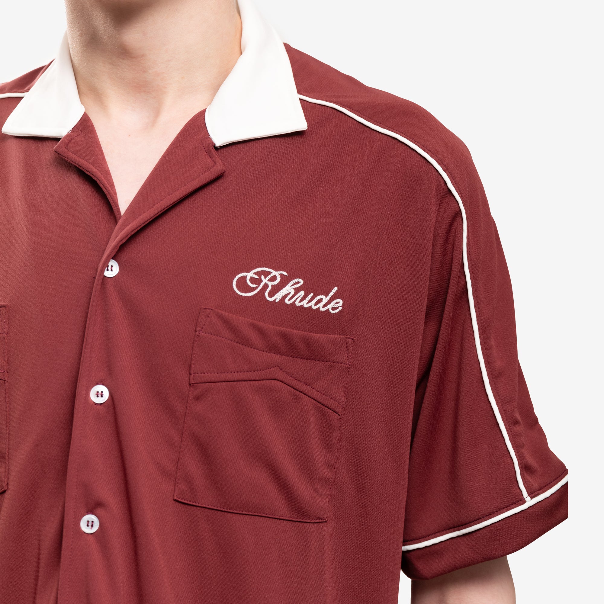 Rhude Mont Blanc Bowling Shirt Maroon - 5