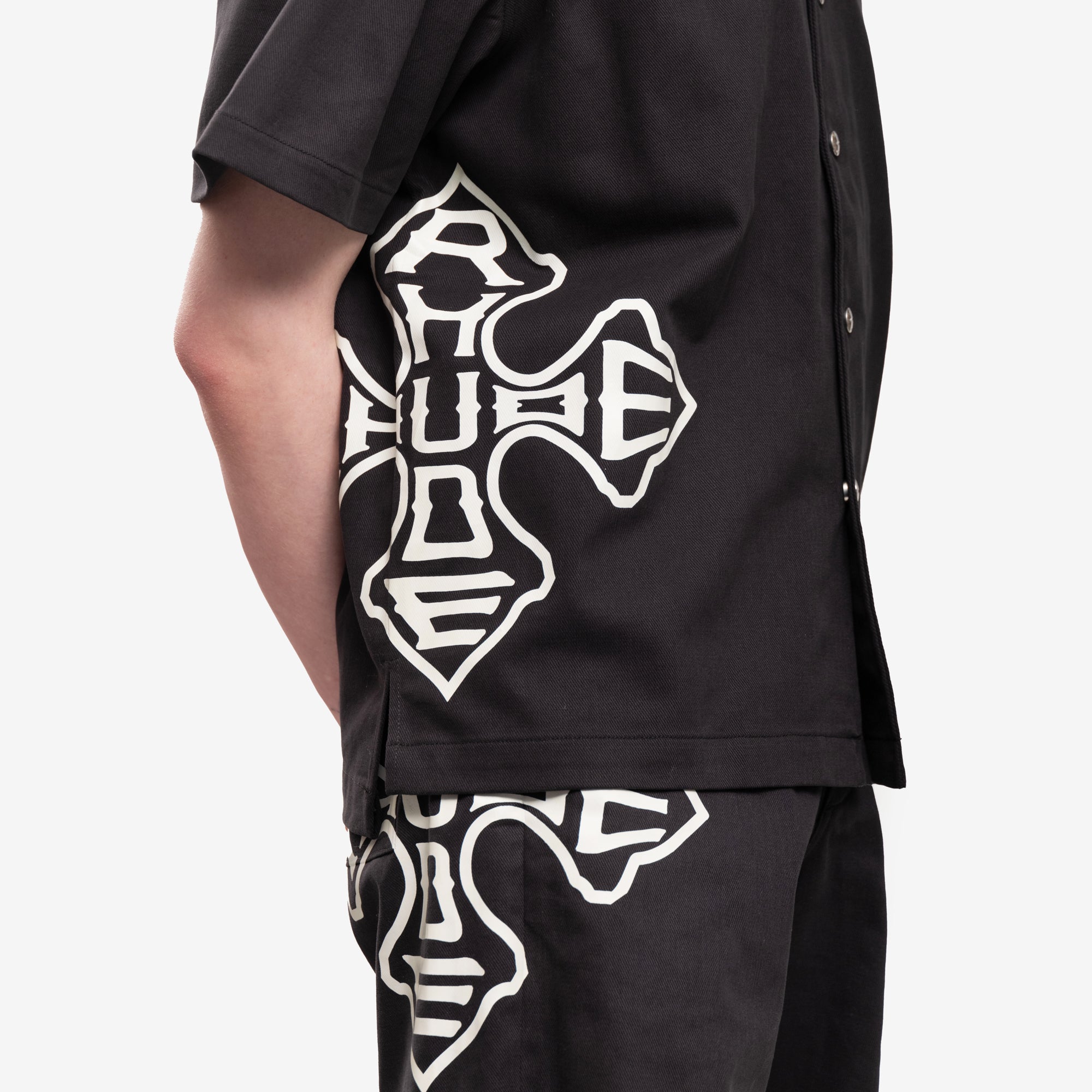 Rhude Cross Logo Bowling Shirt Black - 5