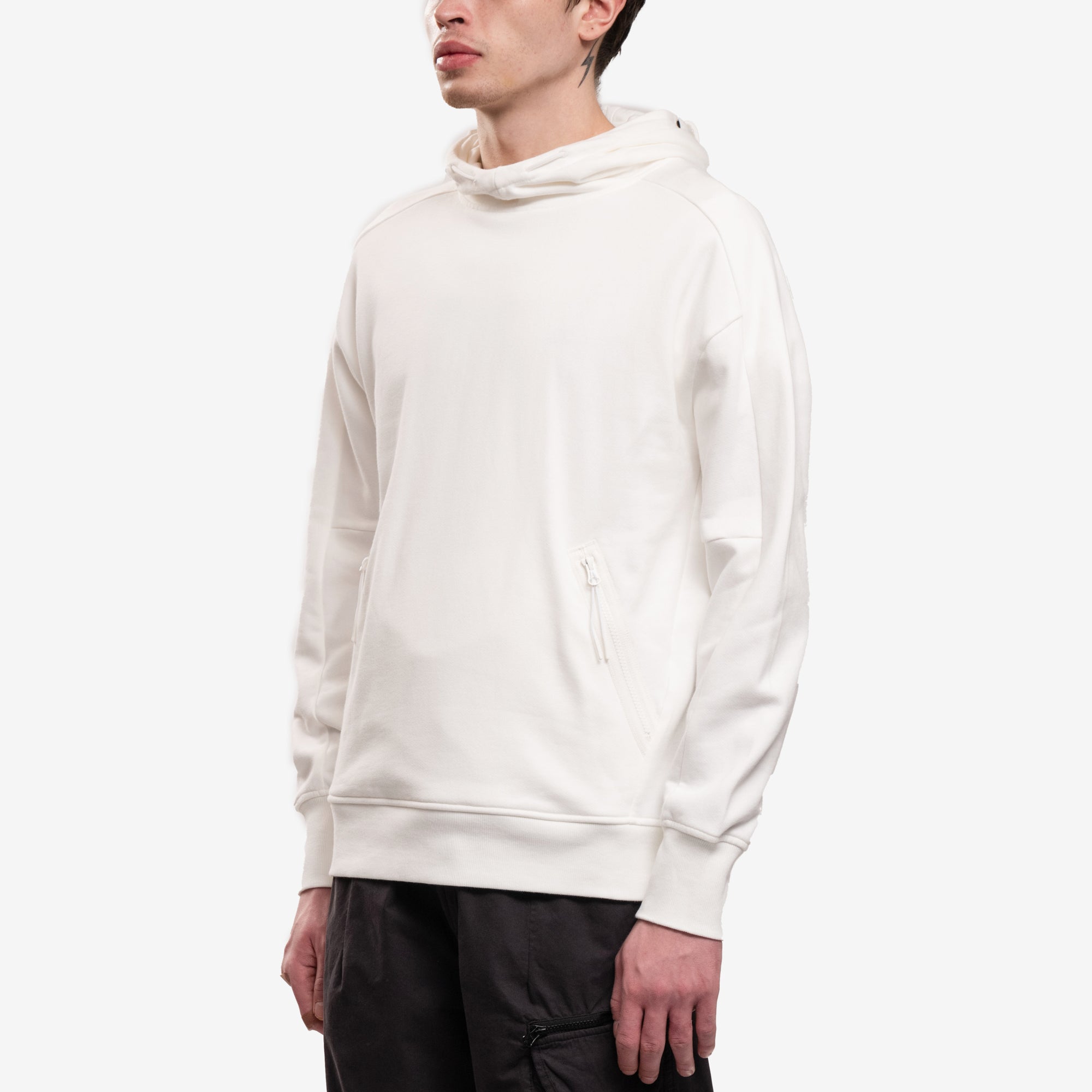 C.P. Company Diag Raised Fleece Goggle Hoody Gauze White - 3
