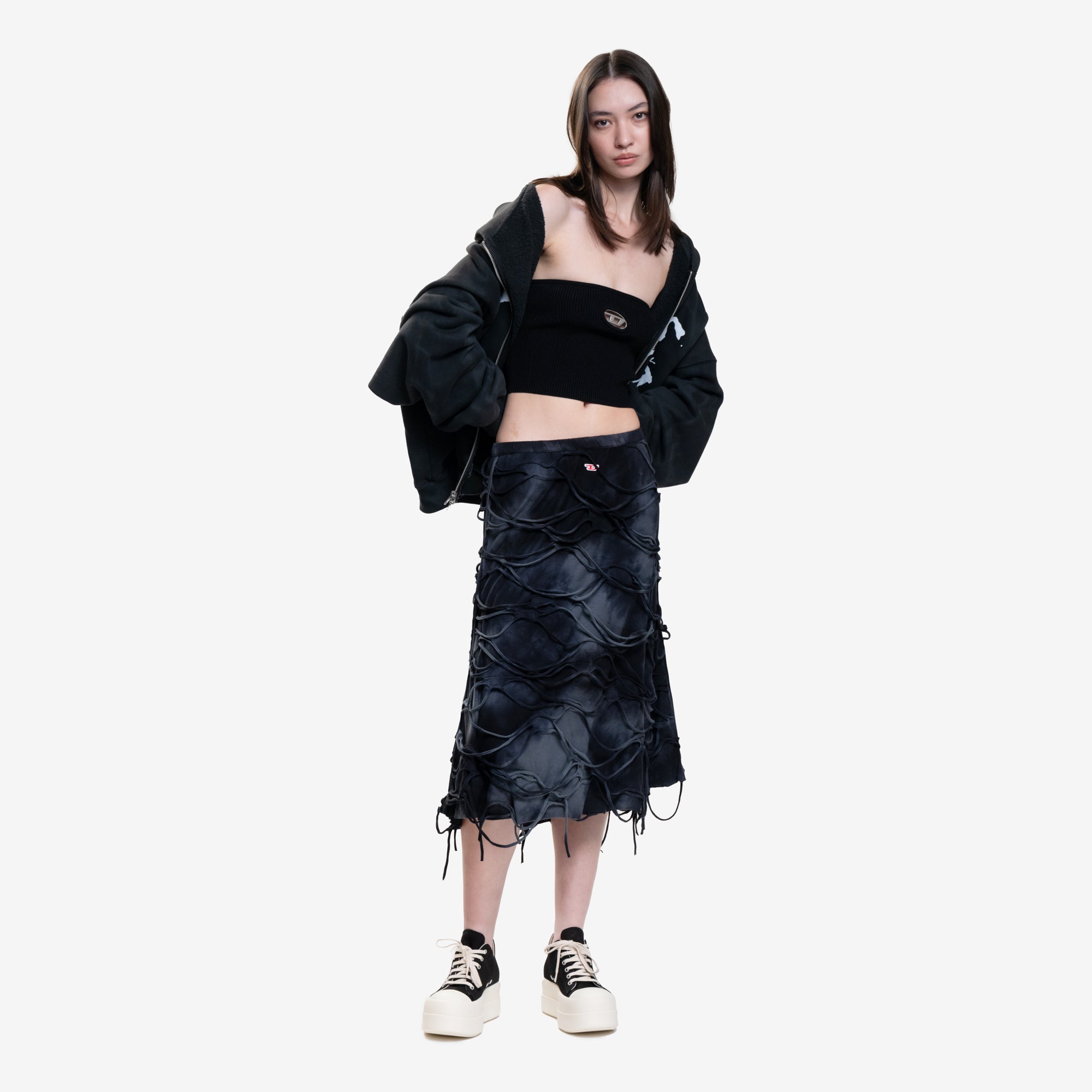 DIESEL Womens JAL Midi Skirt Black - 2