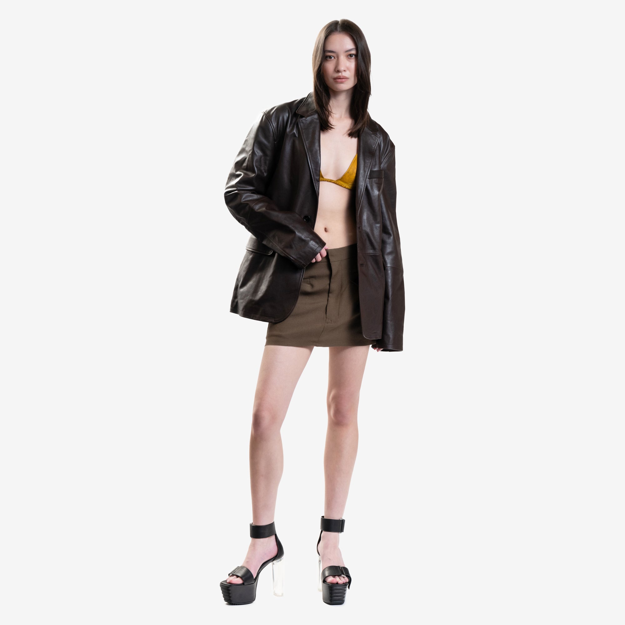 AMI Leather Two Button Jacket Dark Coffee - 2