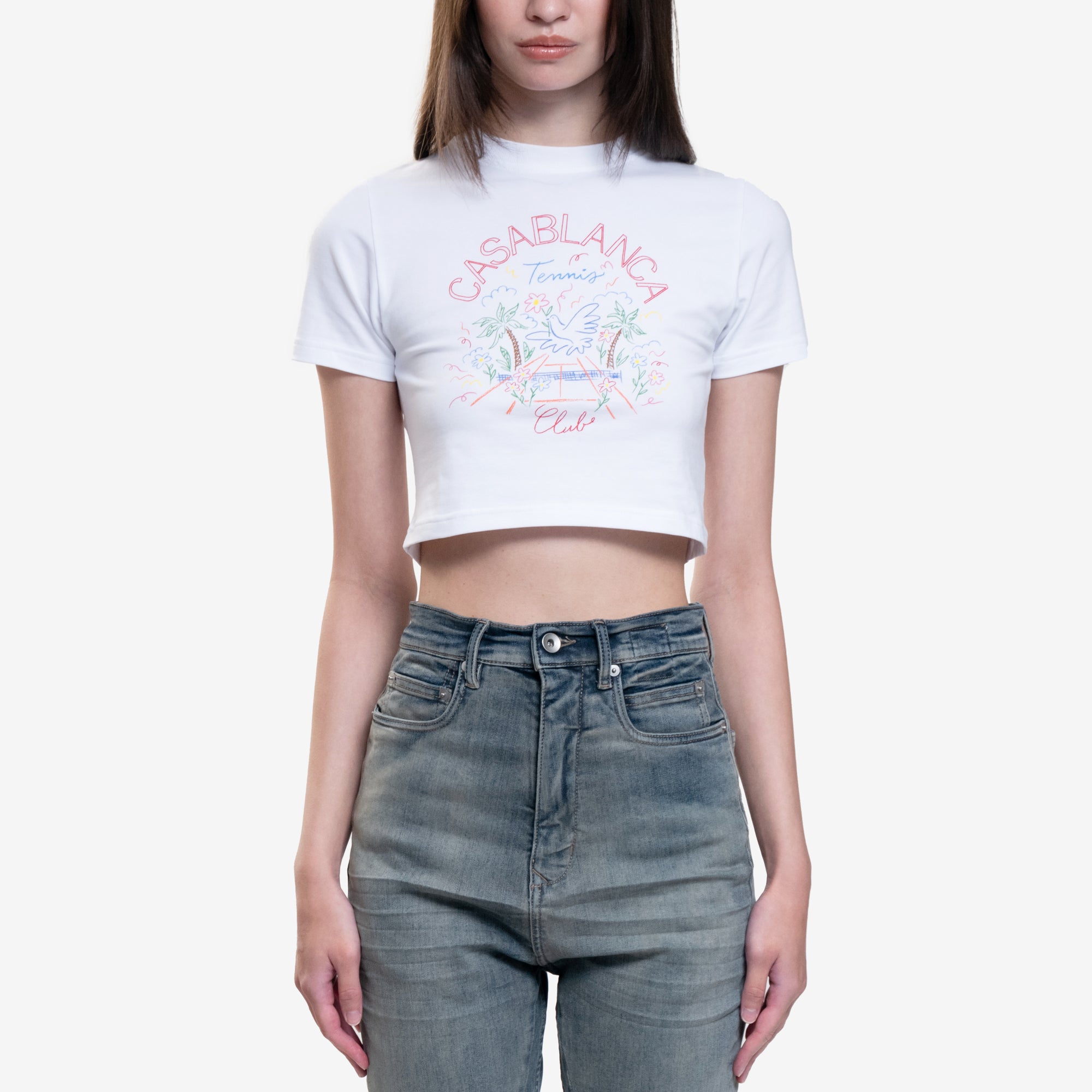 Casablanca Womens Crayon Tennis Club Baby T-Shirt White - 1