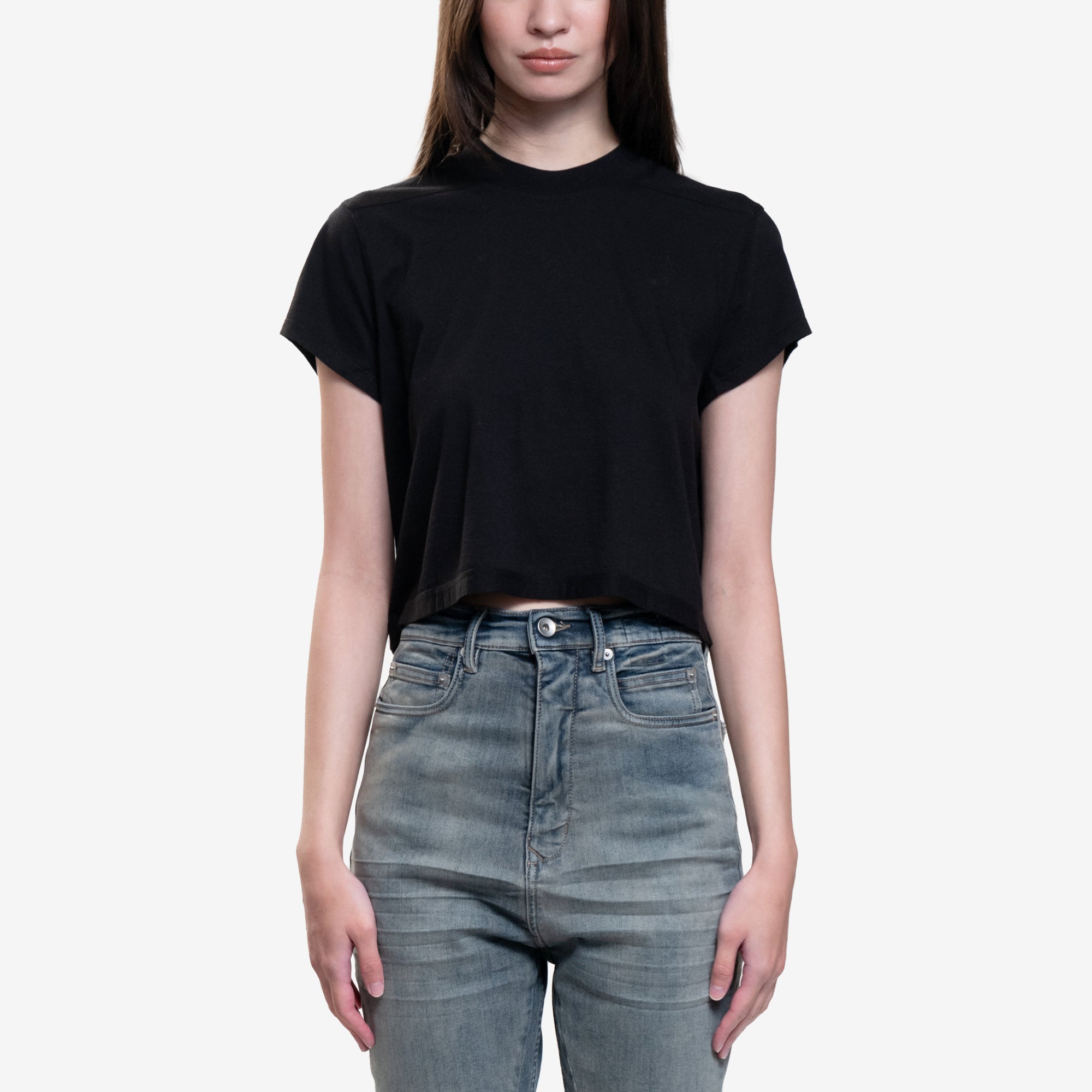 Rick Owens DRKSHDW Womens Cropped Small Level T-Shirt Black - 1