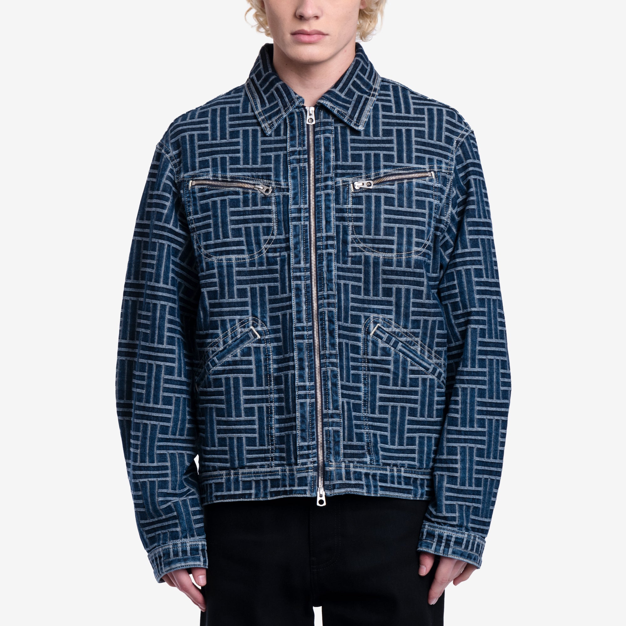 Kenzo Weave Trucker Denim Jacket Dark Stone Blue - 1