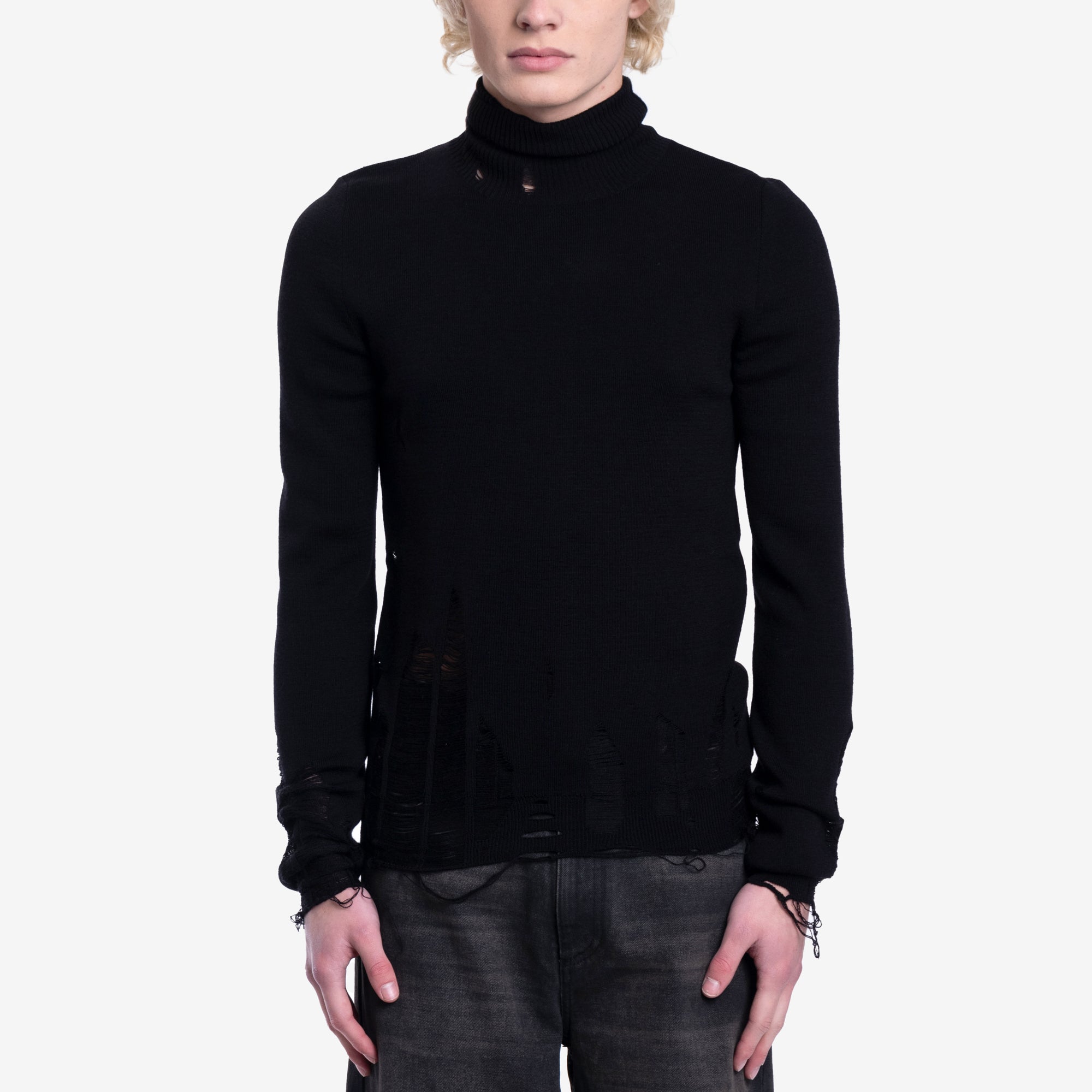 MM6 Destroyed Turtleneck Sweater Black - 1