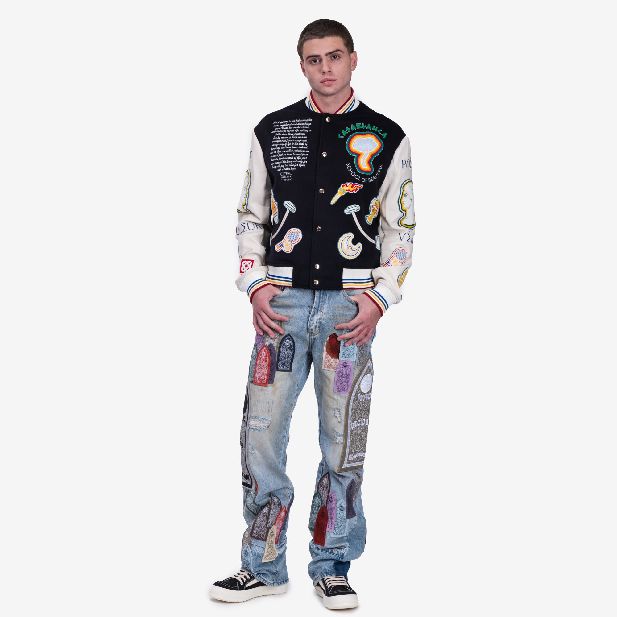 Casablanca Chenille Patchwork Bomber Jacket Navy - 2