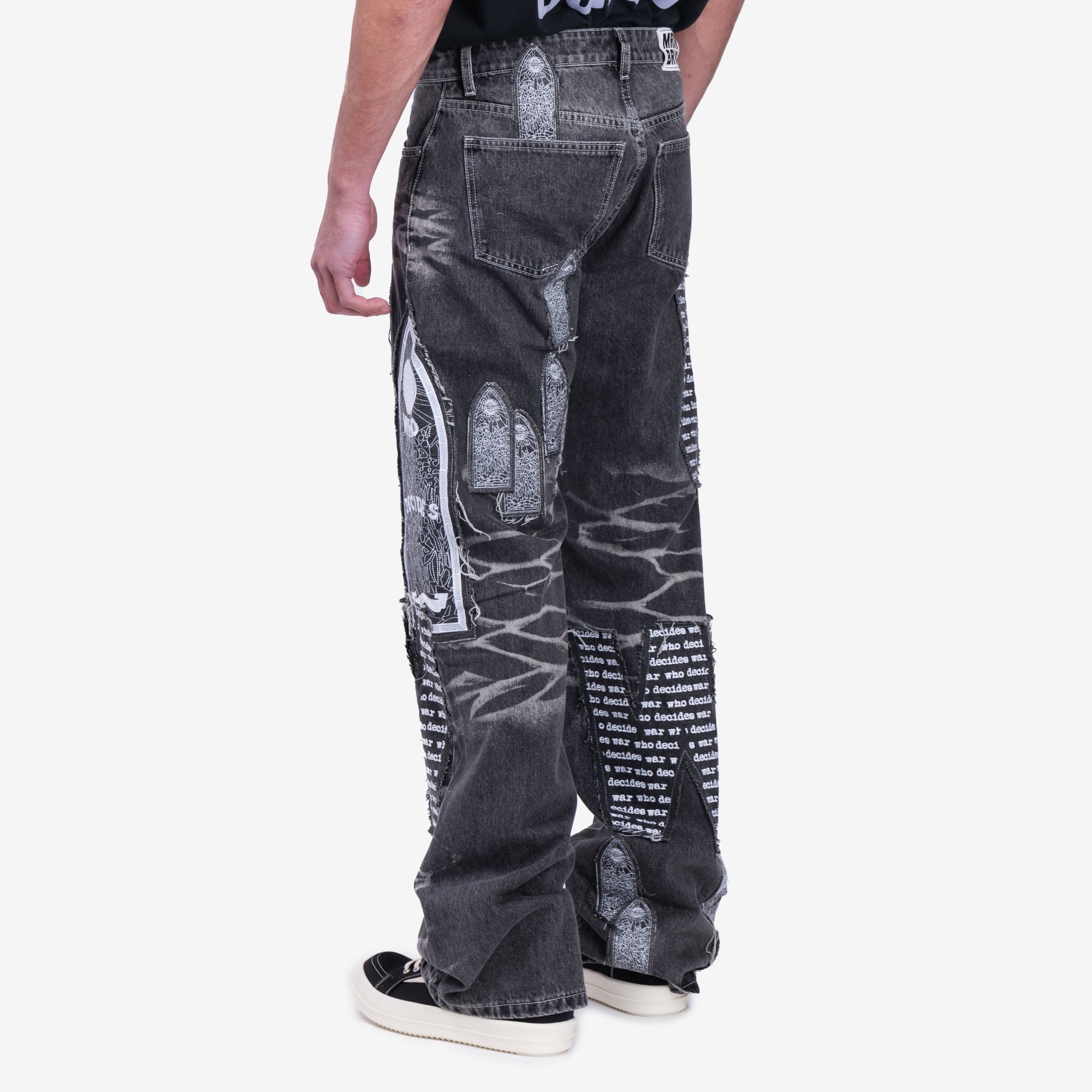 Who Decides War Motif Patched Jeans Vintage Grey - 4
