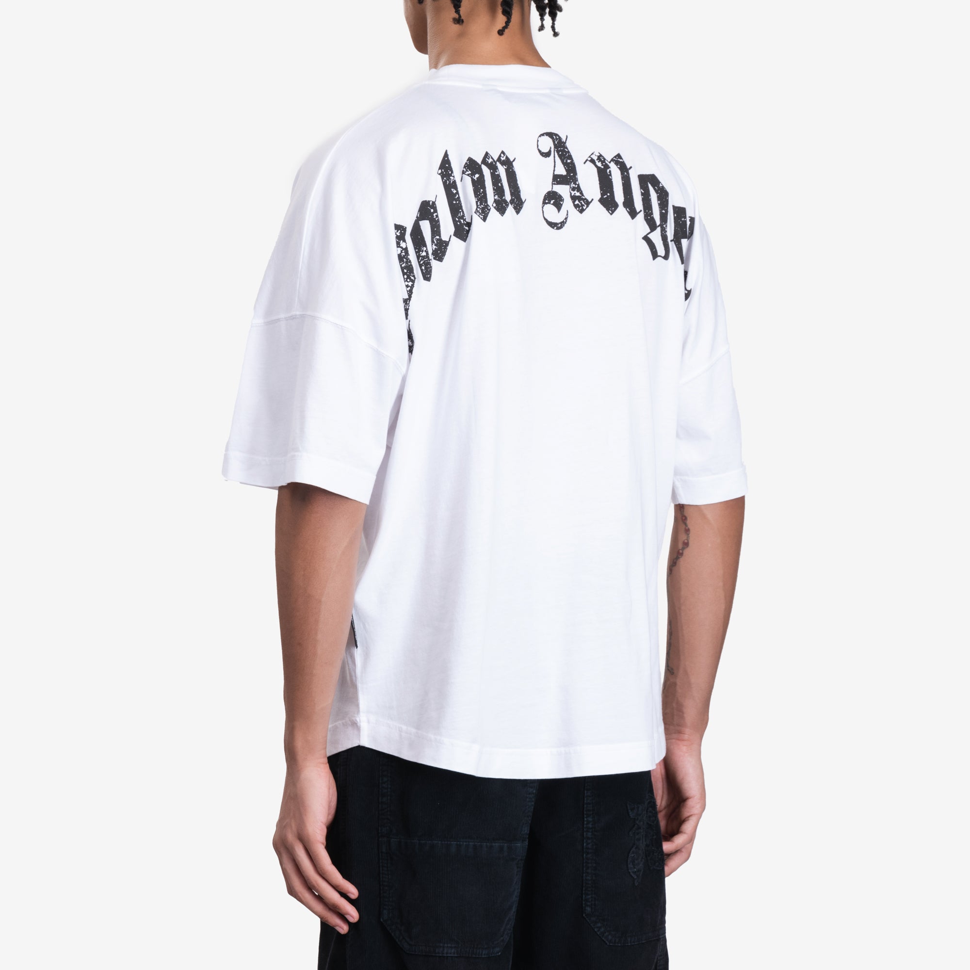 Palm Angels Back Curved Logo Over T-Shirt Off White - 4