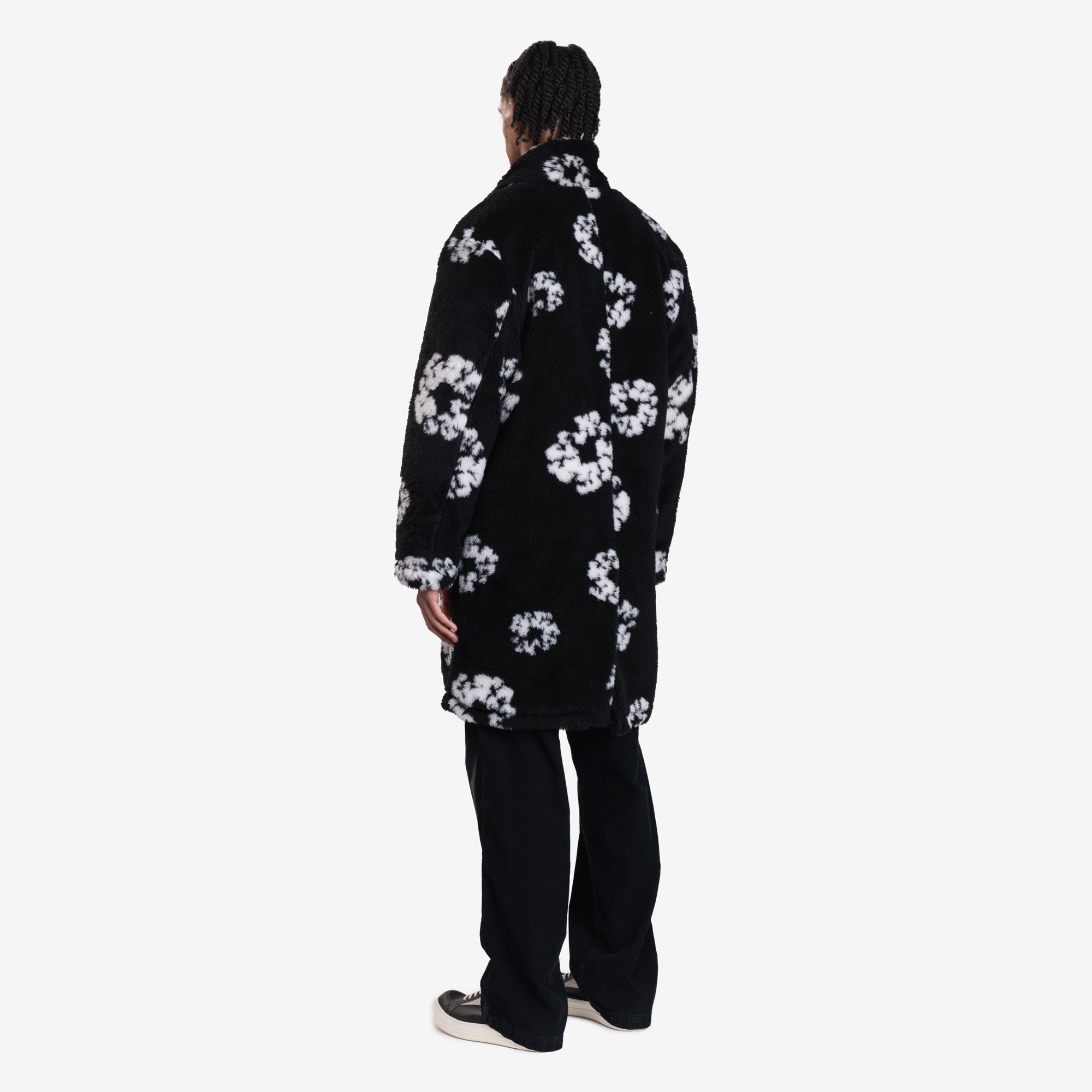 Saint Mxxxxxx Denim Tears Wreath Faux Fur Coat Black - 4