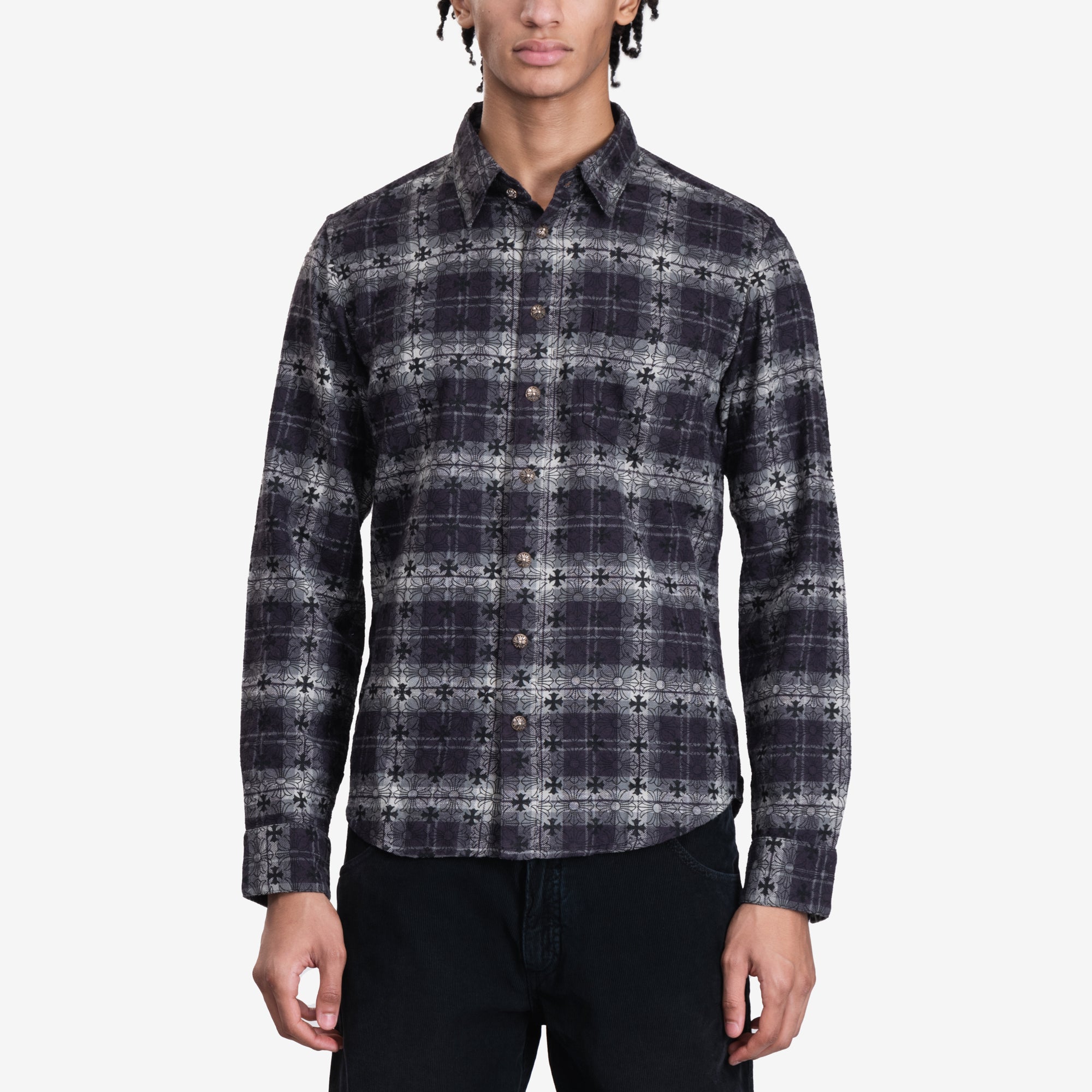Chrome Hearts Loose Ends Cross Patch Flannel Shirt Black - 1