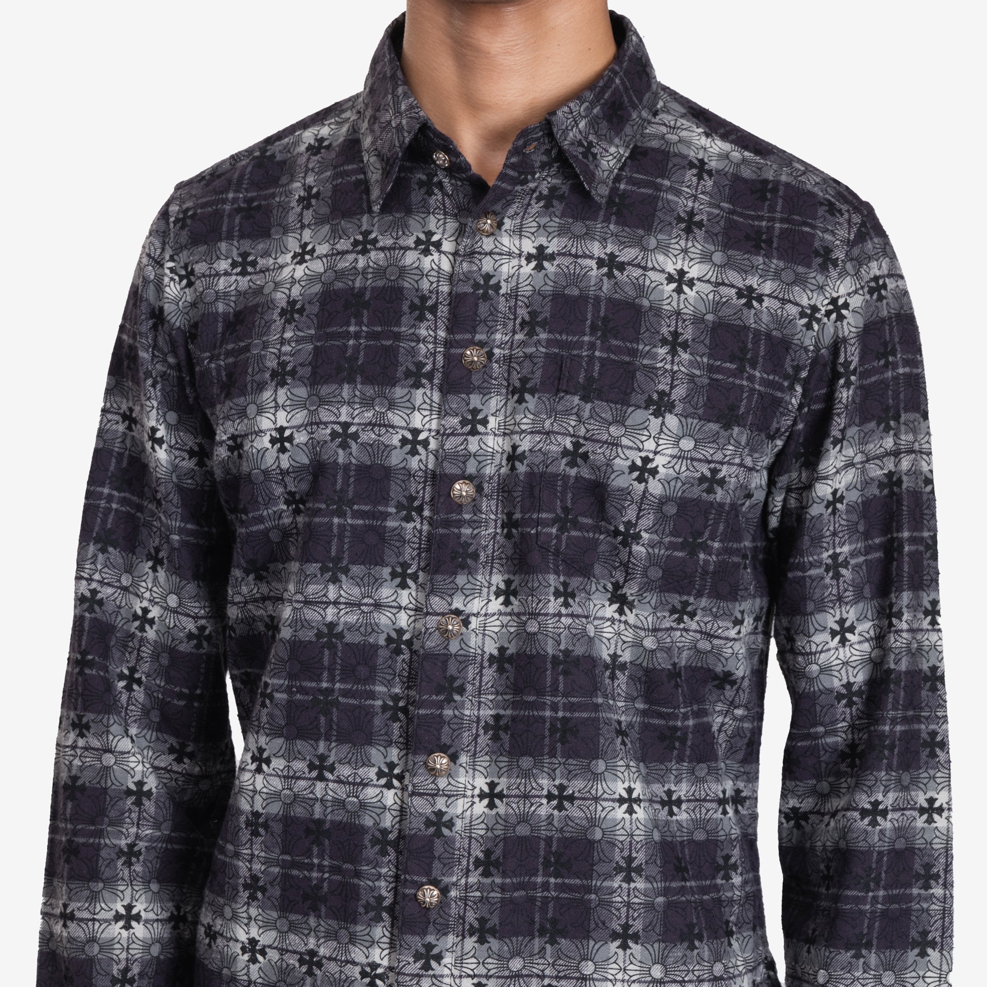Chrome Hearts Loose Ends Cross Patch Flannel Shirt Black - 5