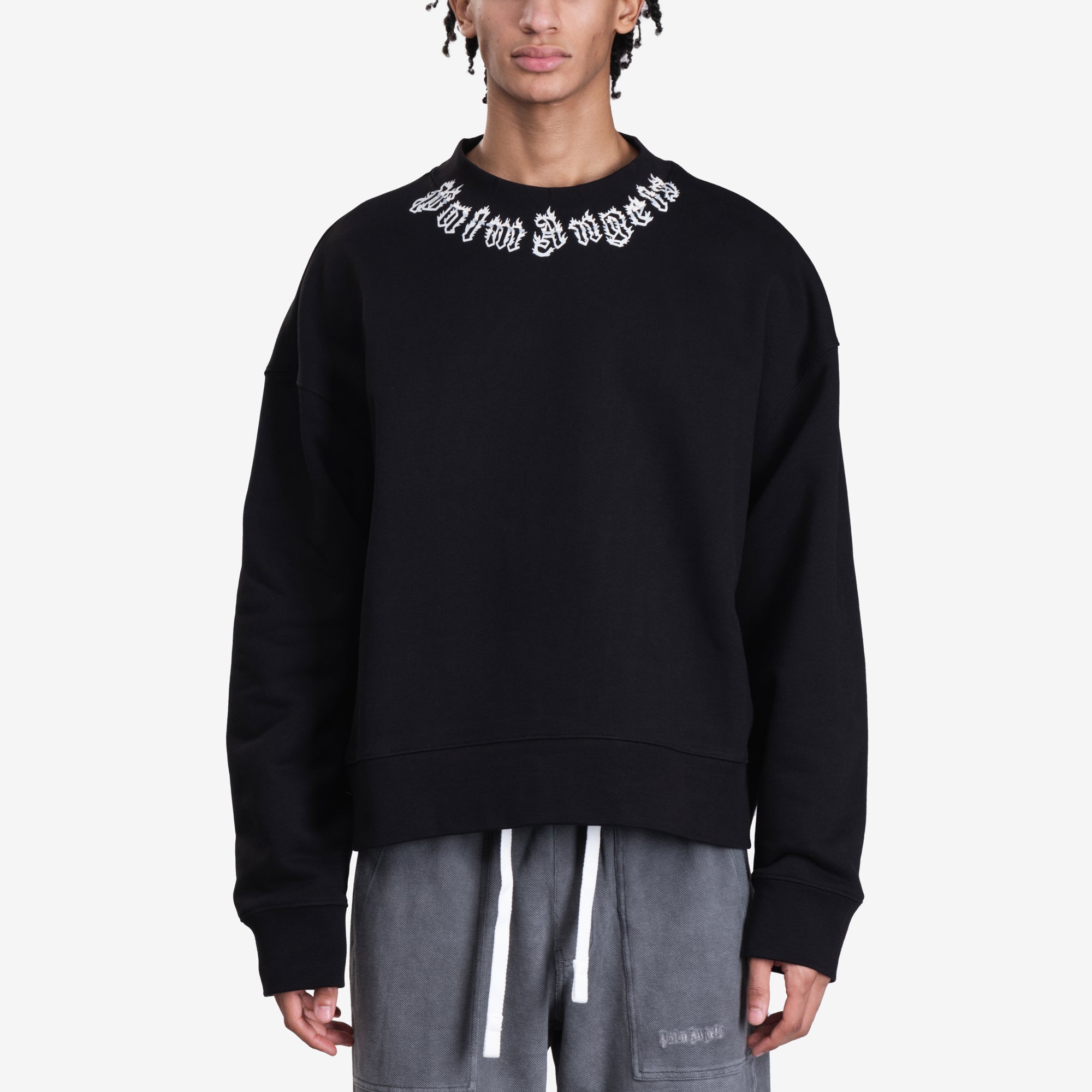Palm Angels Neck Logo Sweatshirt Black - 1
