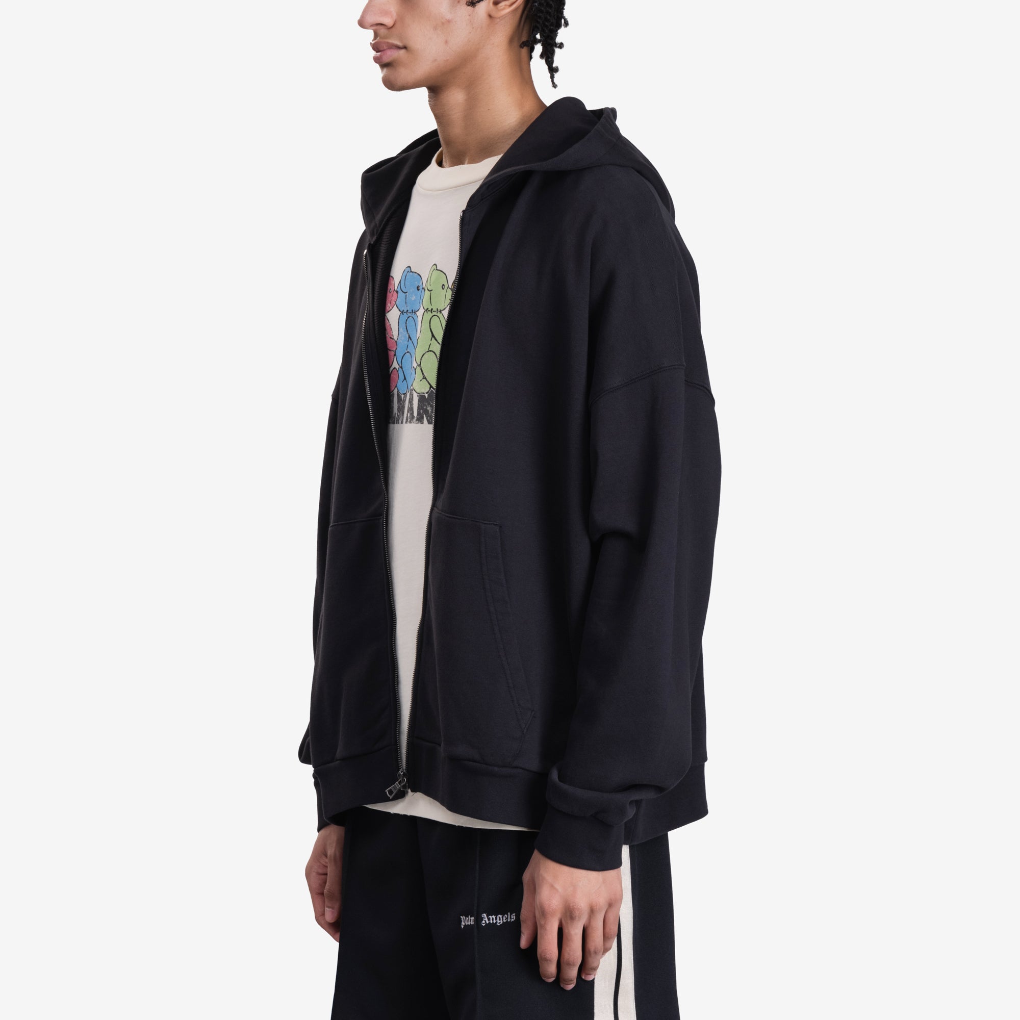 Palm Angels Curved Logo Zip Hoody Black - 3