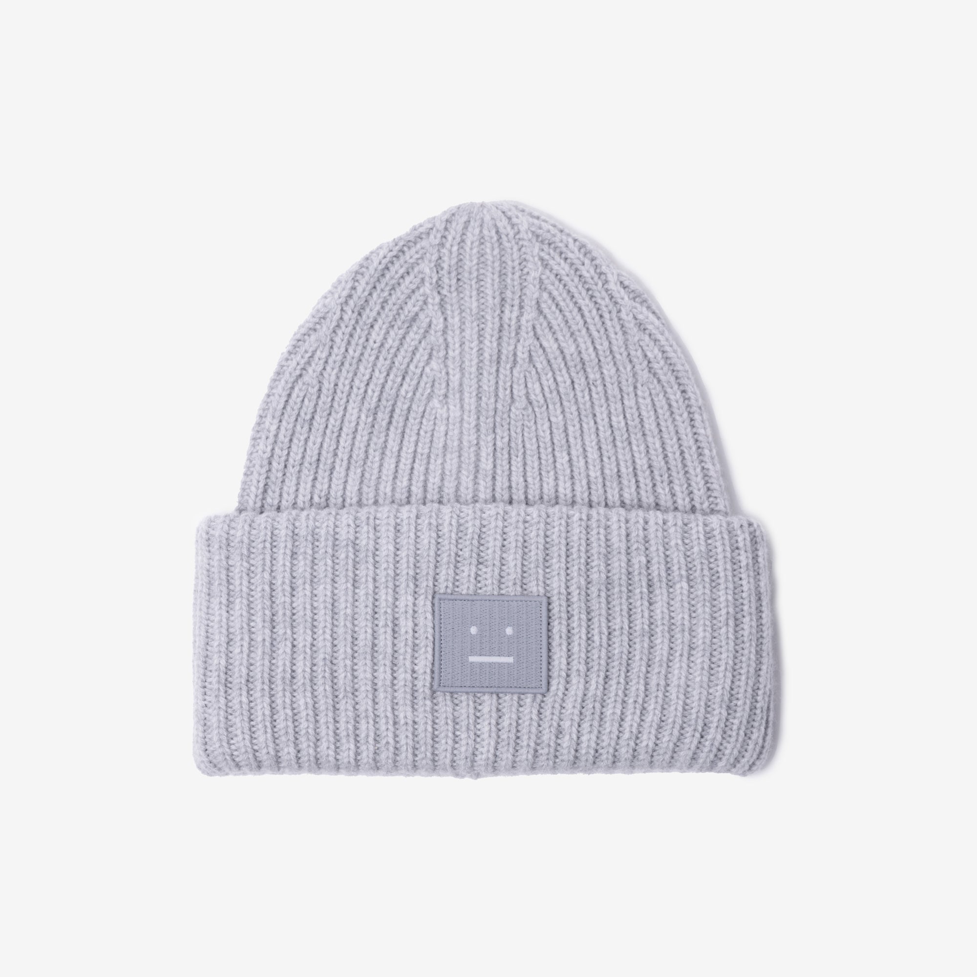 Acne Studios Large Face Logo Beanie Light Grey Melange - 1