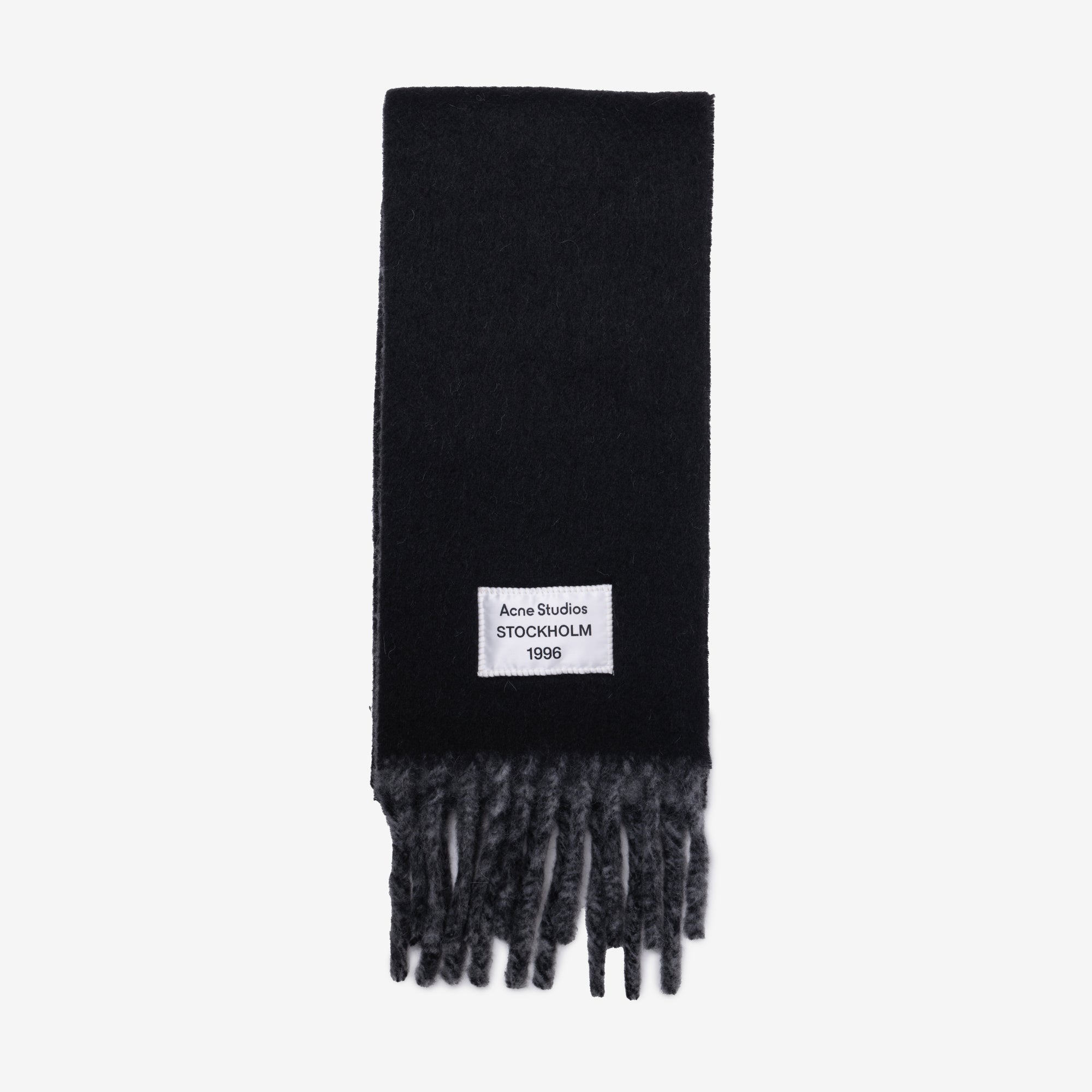 Acne Studios Logo Label Fringed Scarf Black/Grey - 1